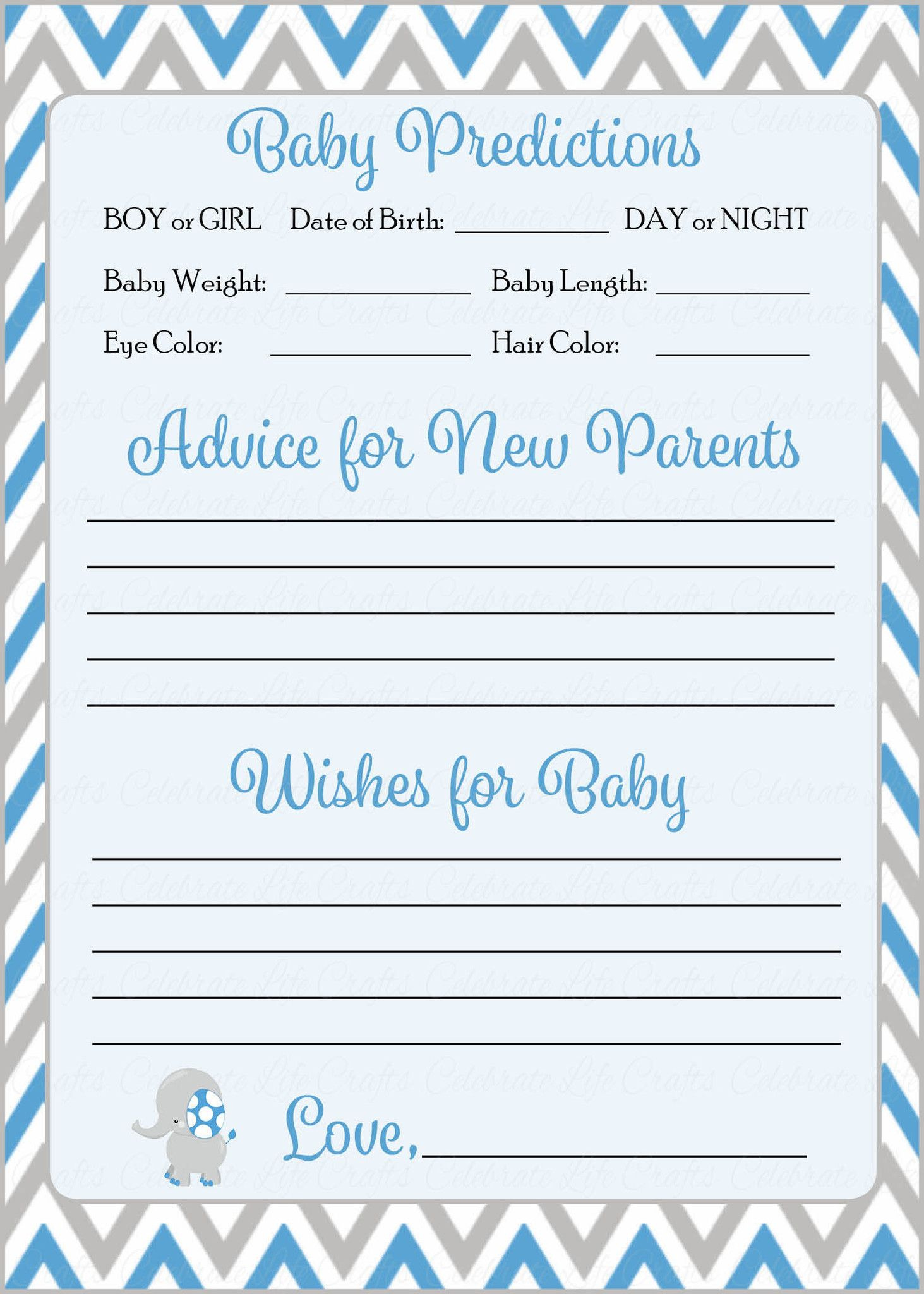 Prediction &amp;amp; Advice Cards - Printable Download - Blue &amp;amp; Gray Baby with Free Printable Baby Advice Cards