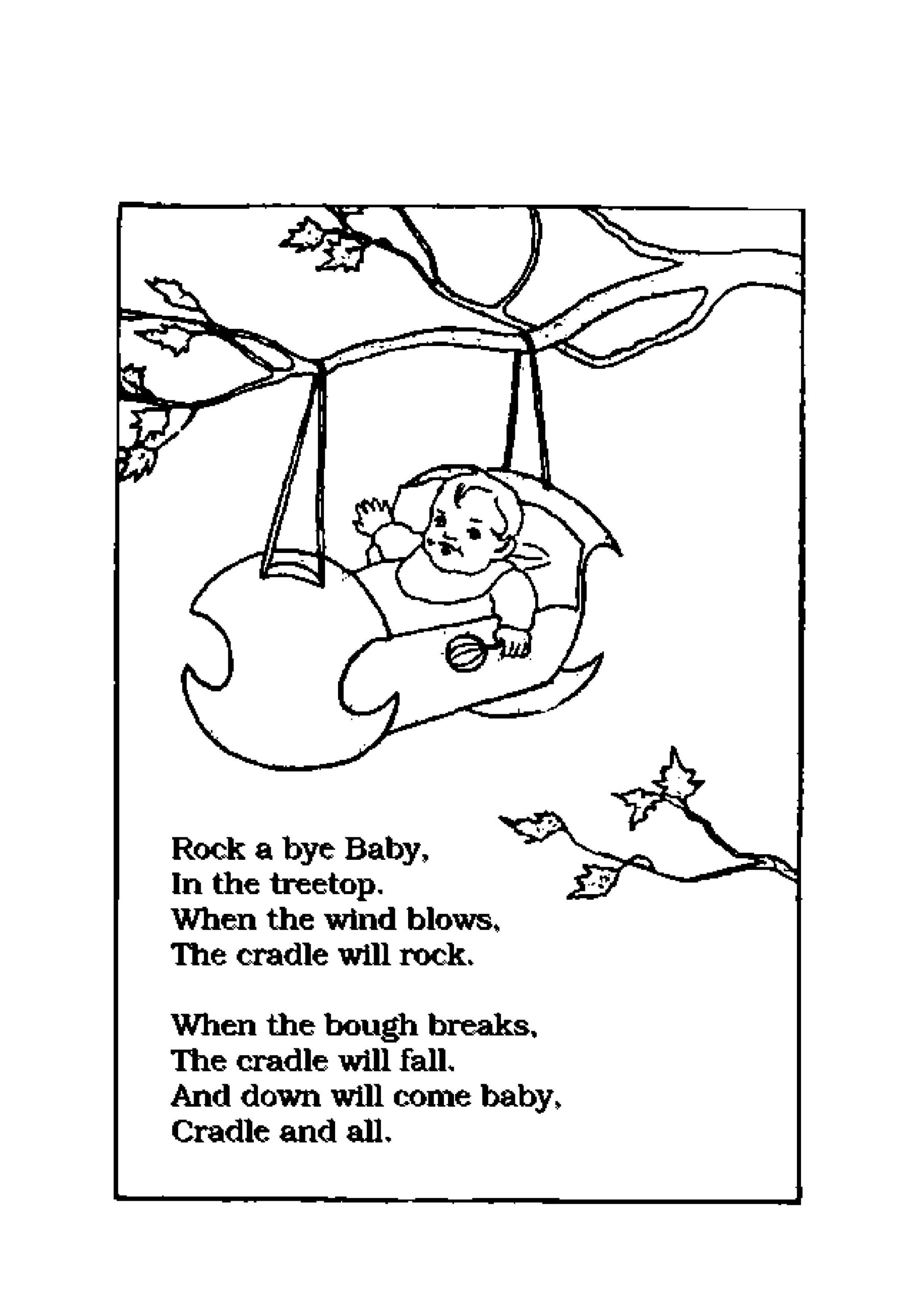 Preschool Coloring Pages, Rock A Bye Baby, Nursery Rhymes throughout Free Printable Nursery Rhyme Coloring Pages