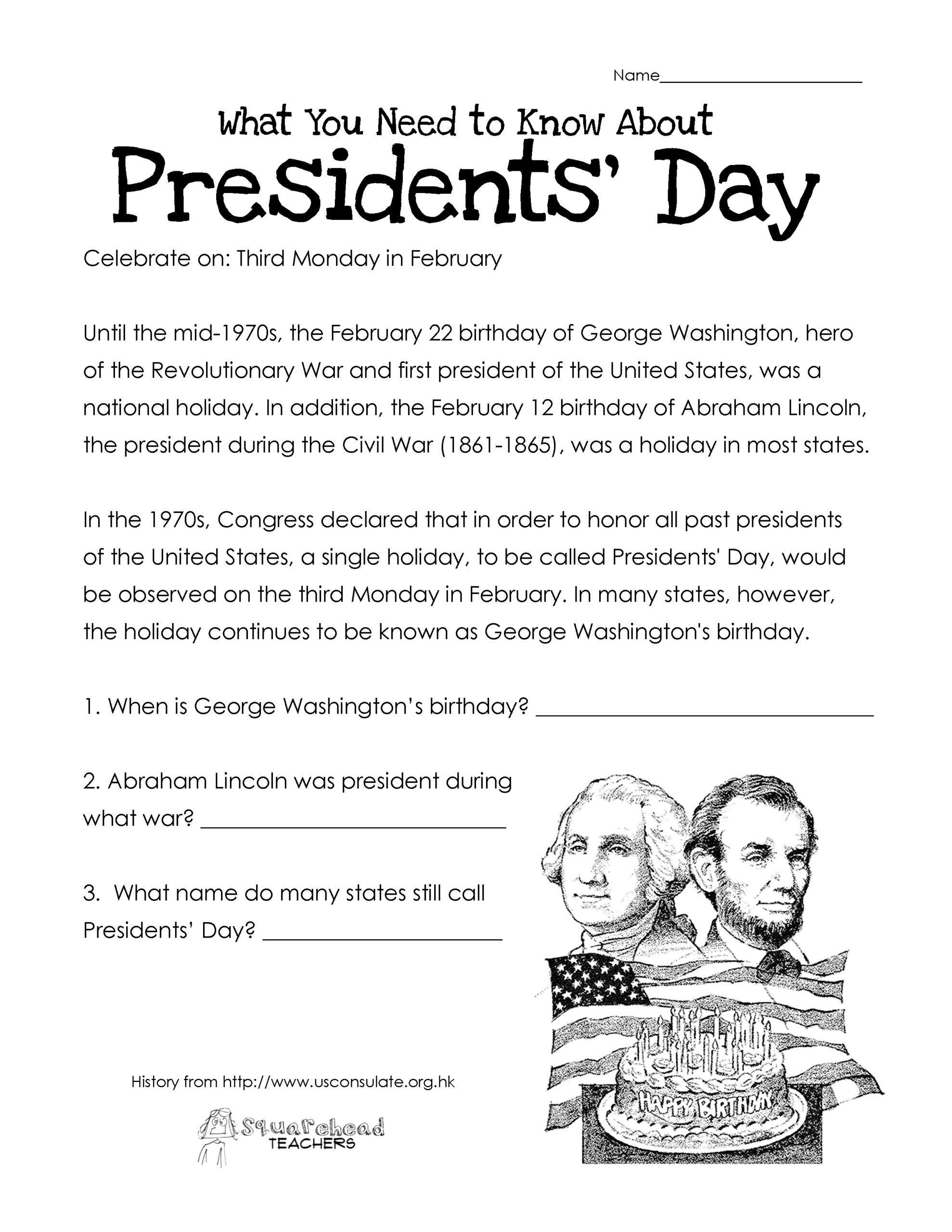 Presidents&amp;#039; Day (Free Worksheet) Updated | Squarehead Teachers regarding Free Printable Presidents Day Worksheets