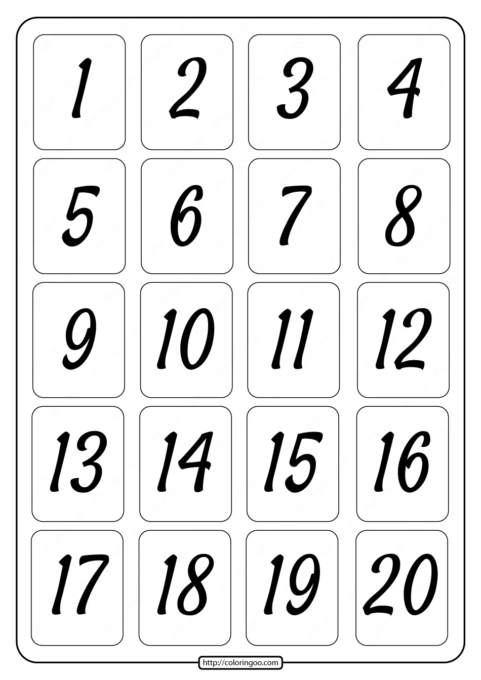 Printable 1 To 20 Rectangle Border Numbers Worksheet 01 | Free throughout Free Printable Number Chart 1-20