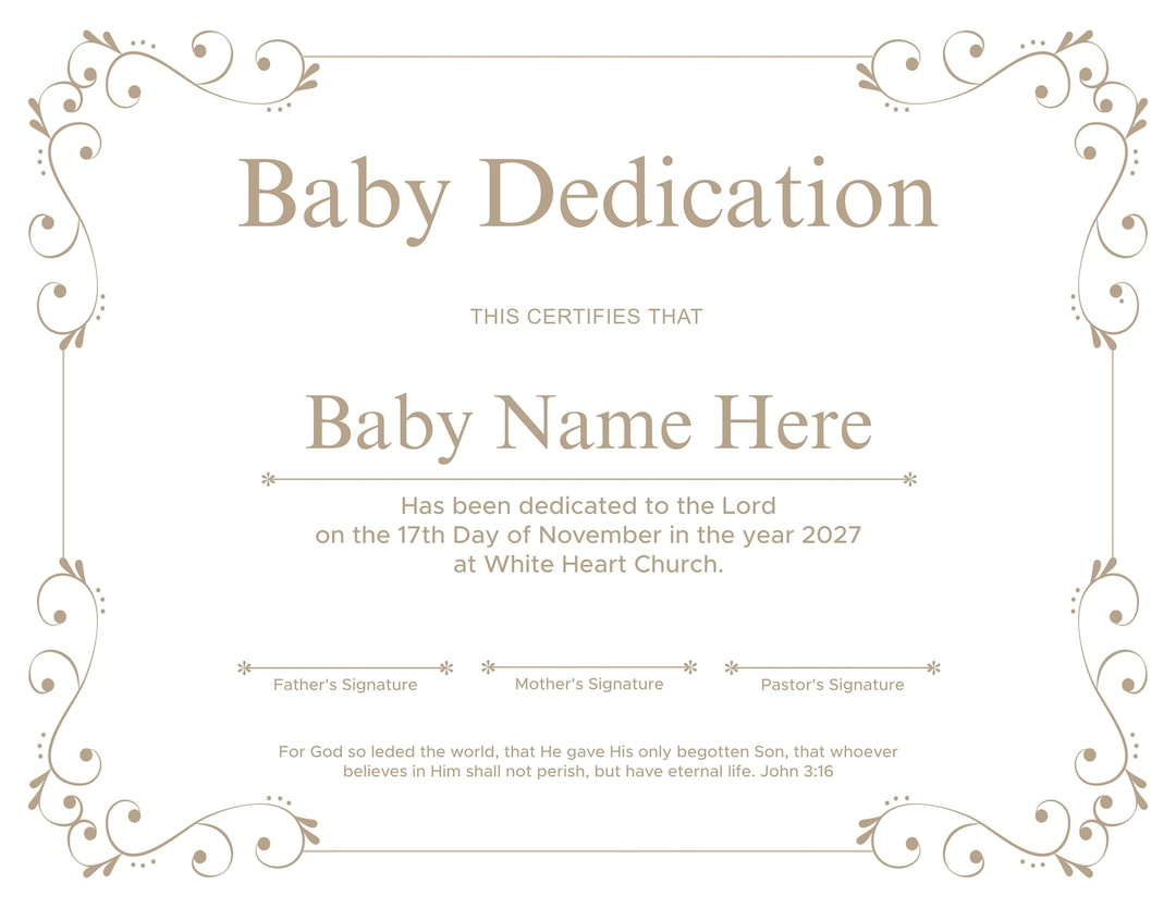 Printable Baby Dedication Certificate. Editable Baby Christening  Certificate. - Etsy regarding Free Baby Dedication Certificate Printable