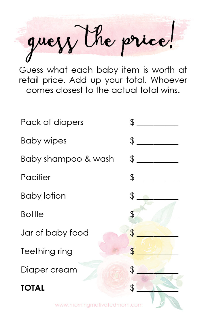 Printable Baby Shower Game: Guess The Price – Morning Motivated Mom inside Free Baby Shower Games Printable Worksheets