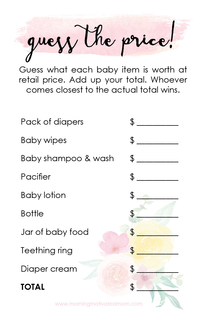 Printable Baby Shower Game: Guess The Price – Morning Motivated Mom intended for Free Printable Baby Shower Games With Answers