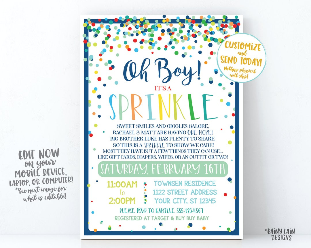 Printable Baby Sprinkle Invite Boy Baby Sprinkle Invite Editable for Free Printable Baby Sprinkle Invitations