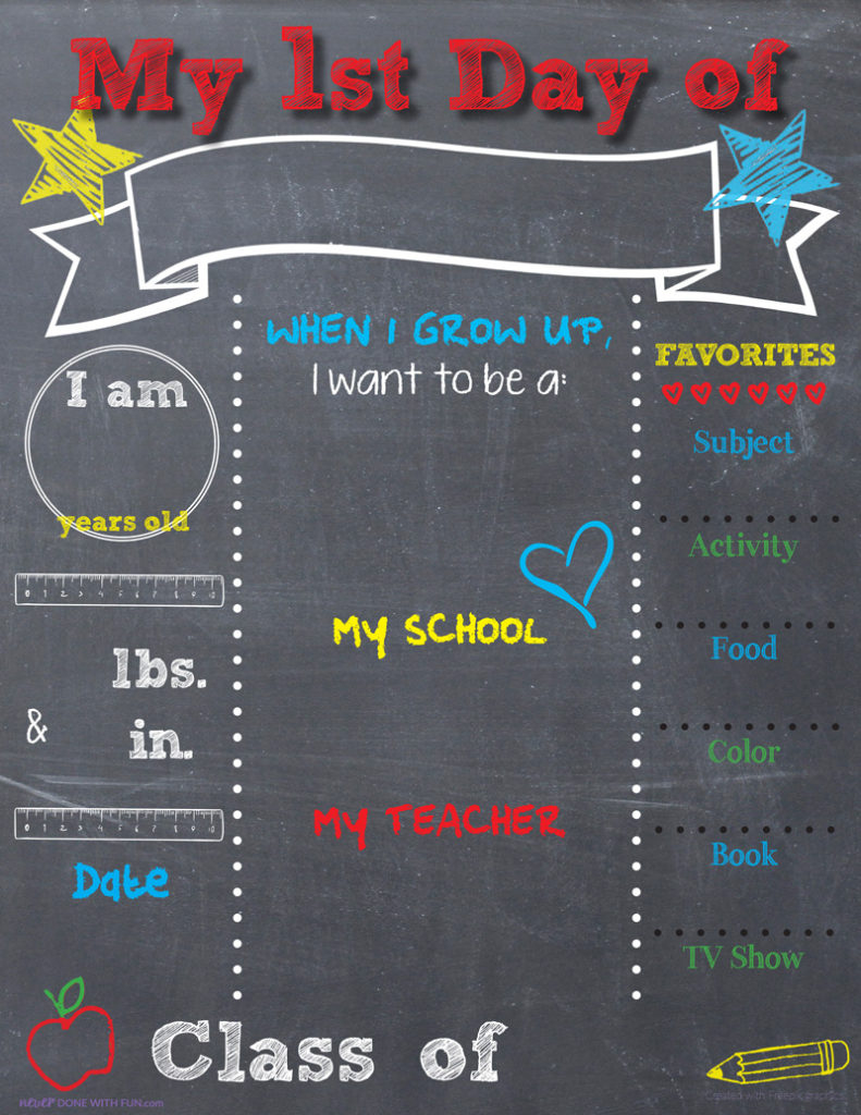 Printable Back-To-School Chalkboard Sign - #Neverdonewithfun throughout Free Printable First Day of School Chalkboard Signs