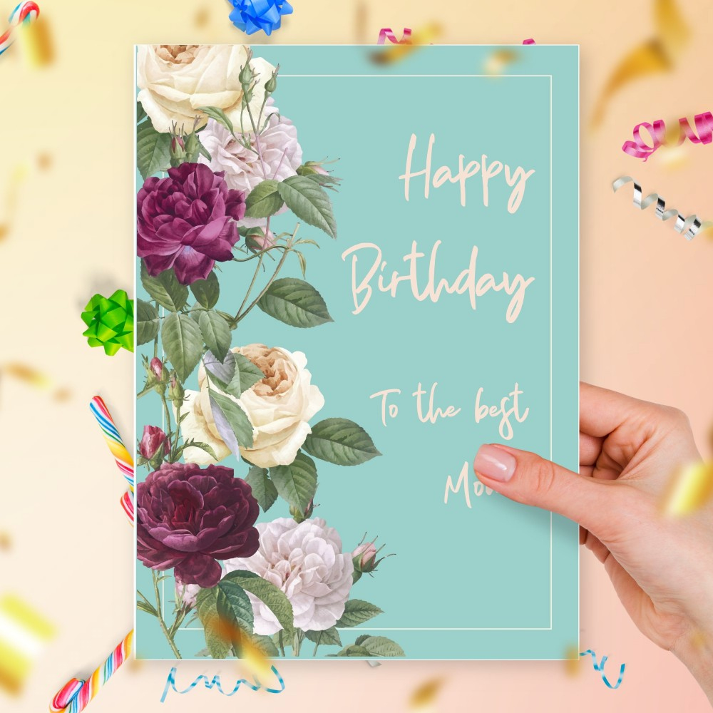 Printable Birthday Card For Mom With Peony Template Editable Online intended for Free Printable Birthday Cards for Mom