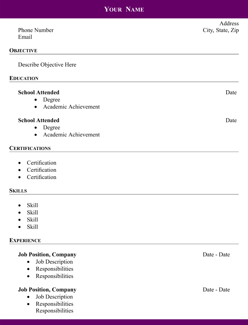 Printable Blank Resume Templates Samples | Free Resume Template for Free Blank Resume Forms Printable