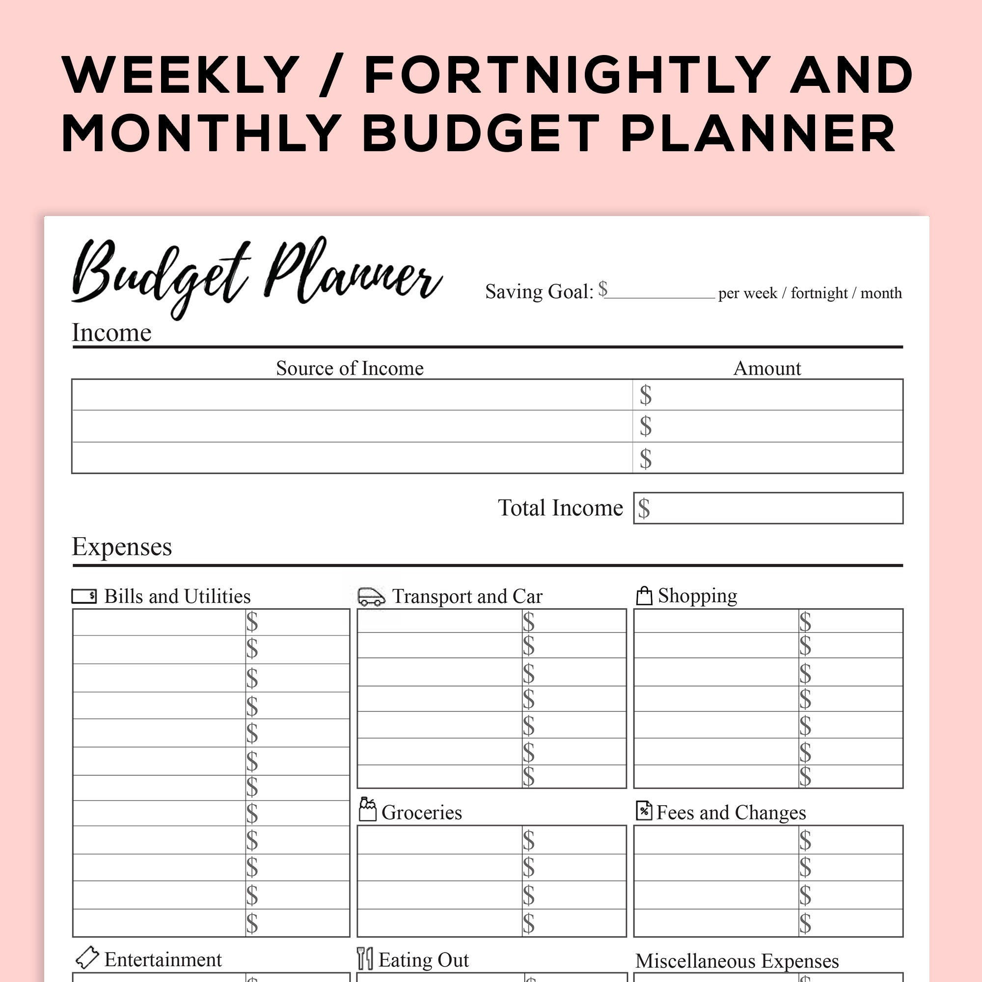 Printable Budget Planner For Weekly, Fortnightly, And Monthly Use throughout Free Printable Budget Planner Uk