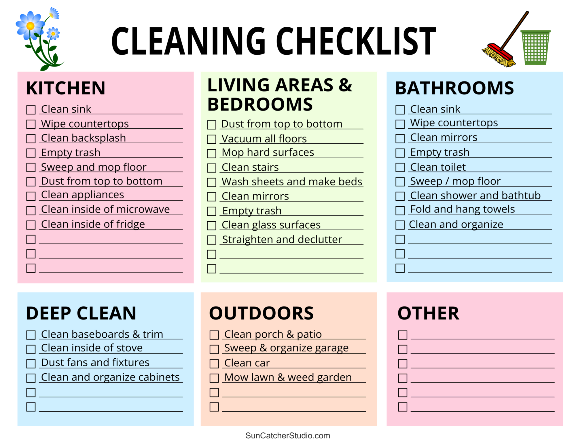 Printable Cleaning Schedule (Spring, Daily, &amp;amp; Weekly Checklists with Free Printable Housework Checklist