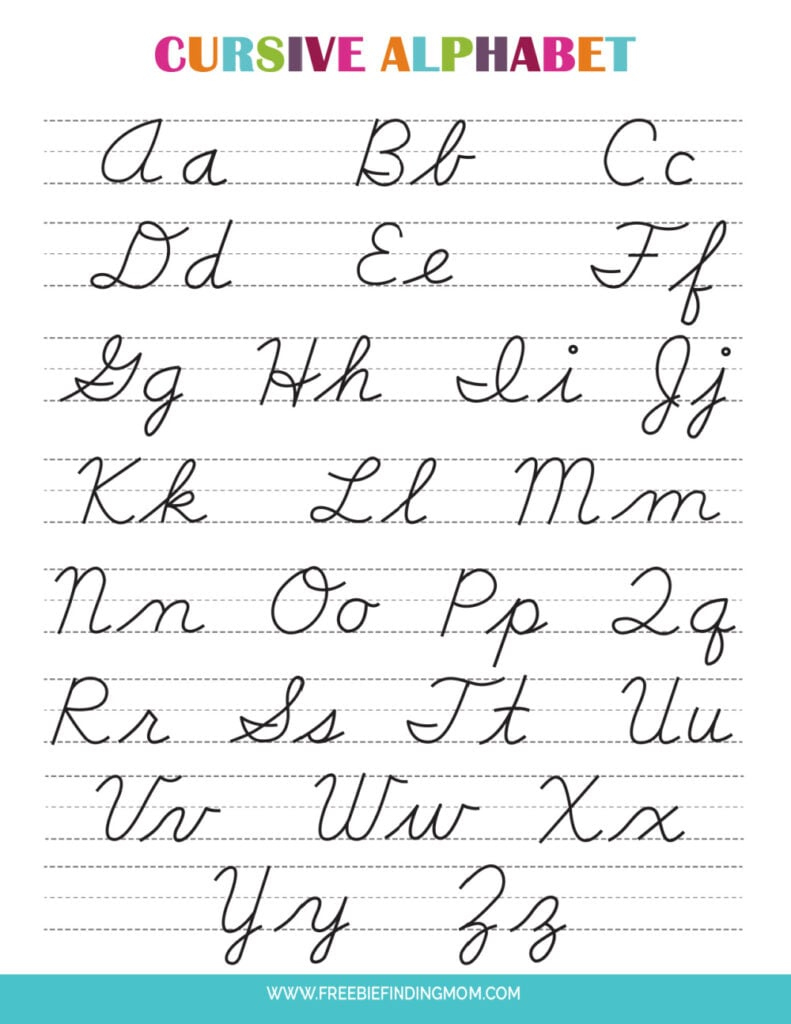 Printable Cursive Alphabet Chart Pdf (Upper And Lowercase Letters) throughout Free Printable Cursive Alphabet