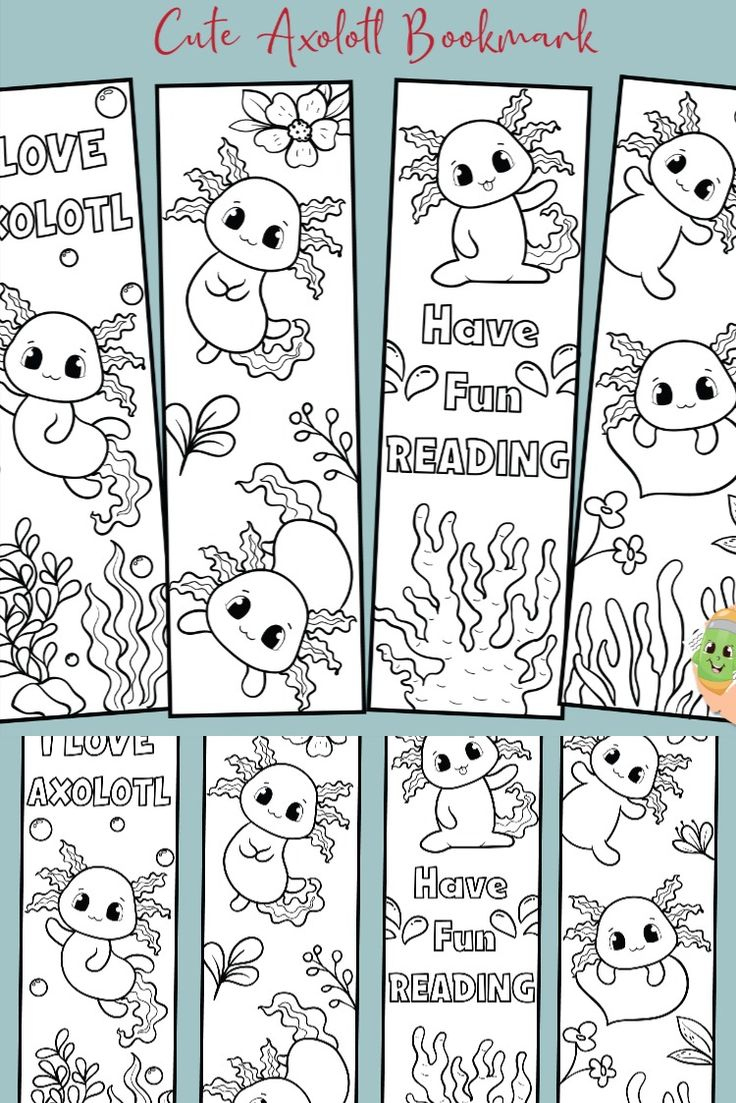Printable Cute Axolotl Coloring Bookmarks For Kids, Baby Axolotl regarding Free Printable Baby Bookmarks