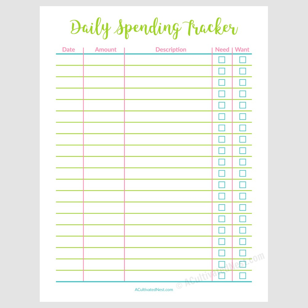 Printable Daily Spending Tracker within Free Printable Daily Expense Tracker