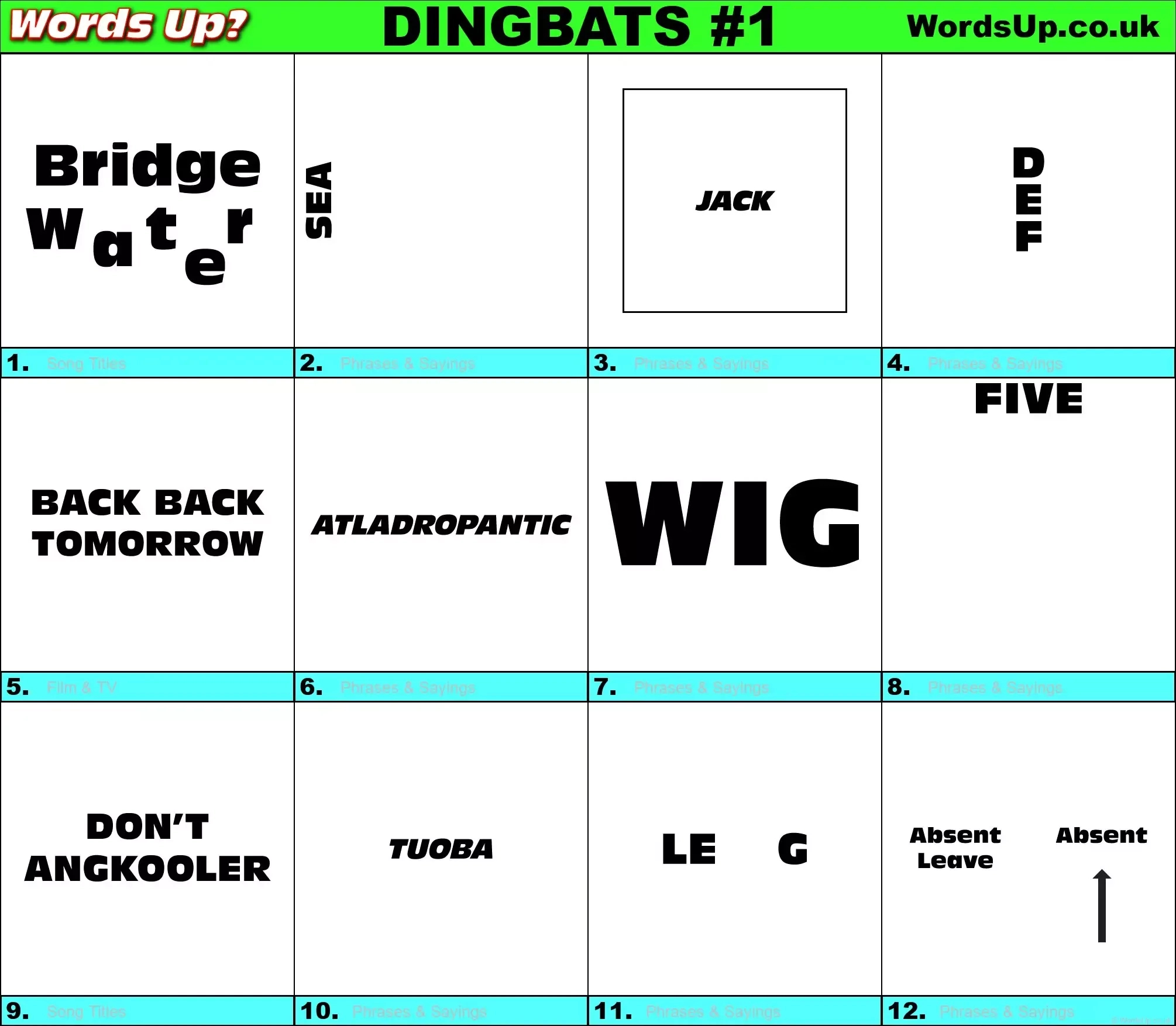 Printable Dingbats #1 - Rebus Puzzles for Free Printable Dingbats Puzzles