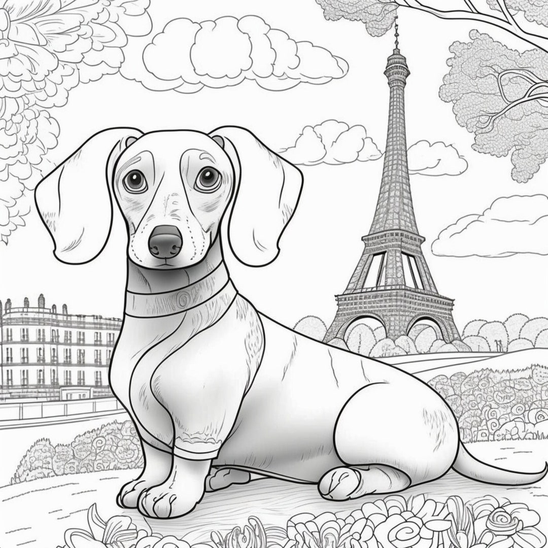 Printable Dog Coloring Book Pages: Dachshund In Paris - Etsy pertaining to Free Printable Dachshund Coloring Pages