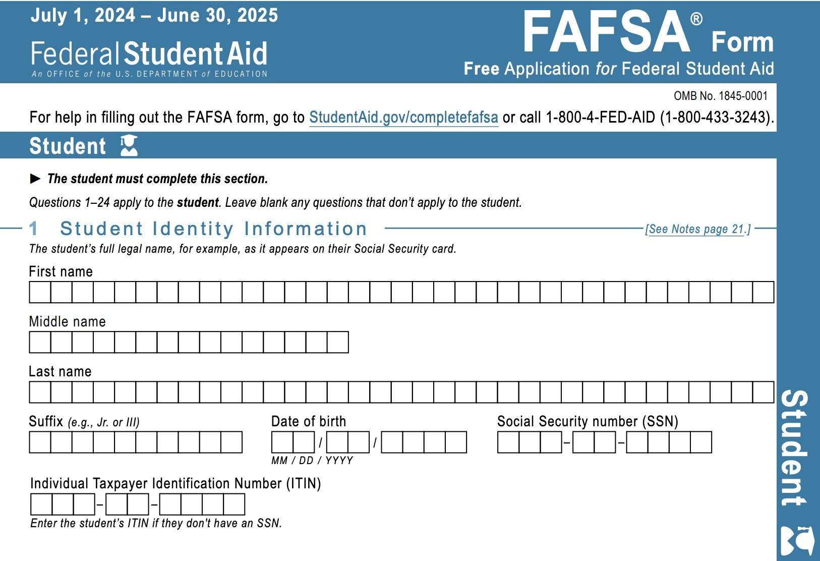 Printable Fafsa Application within Free Printable Fafsa Application Form