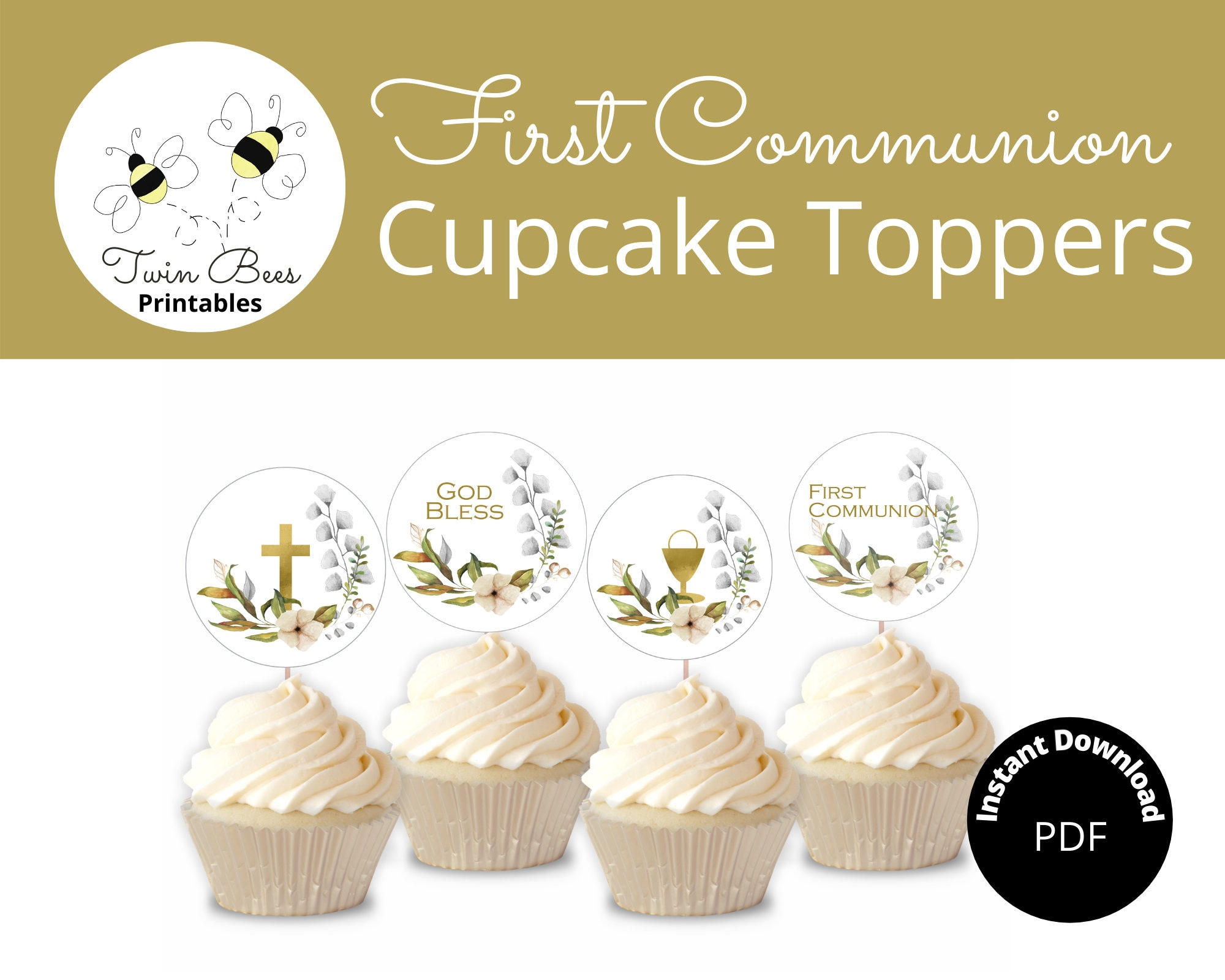 Printable First Communion Day Cupcake Toppers, Holy First with regard to Free Printable First Communion Cupcake Toppers