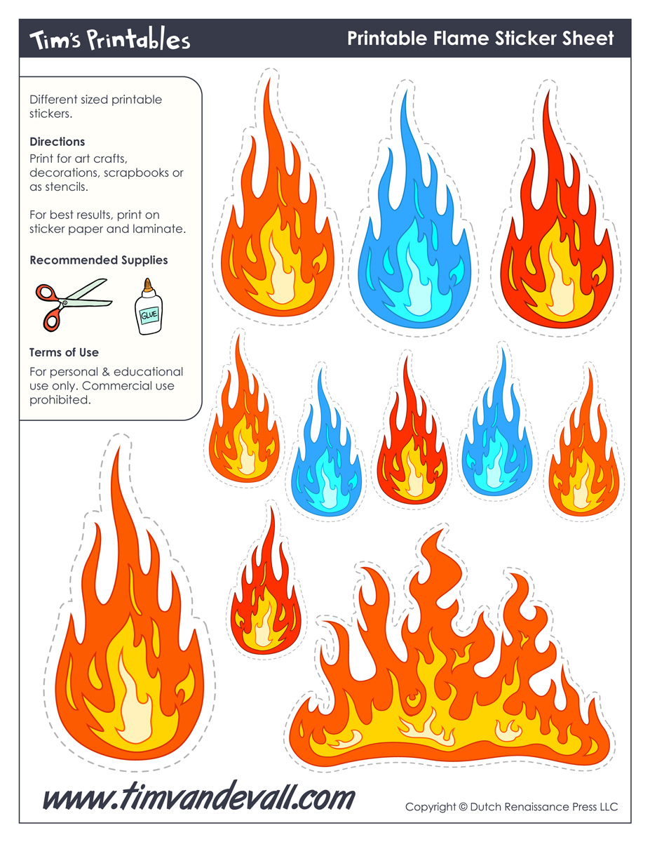 Printable Flame Stickers &amp; Flame Templates – Tim'S Printables regarding Free Printable Flame Template