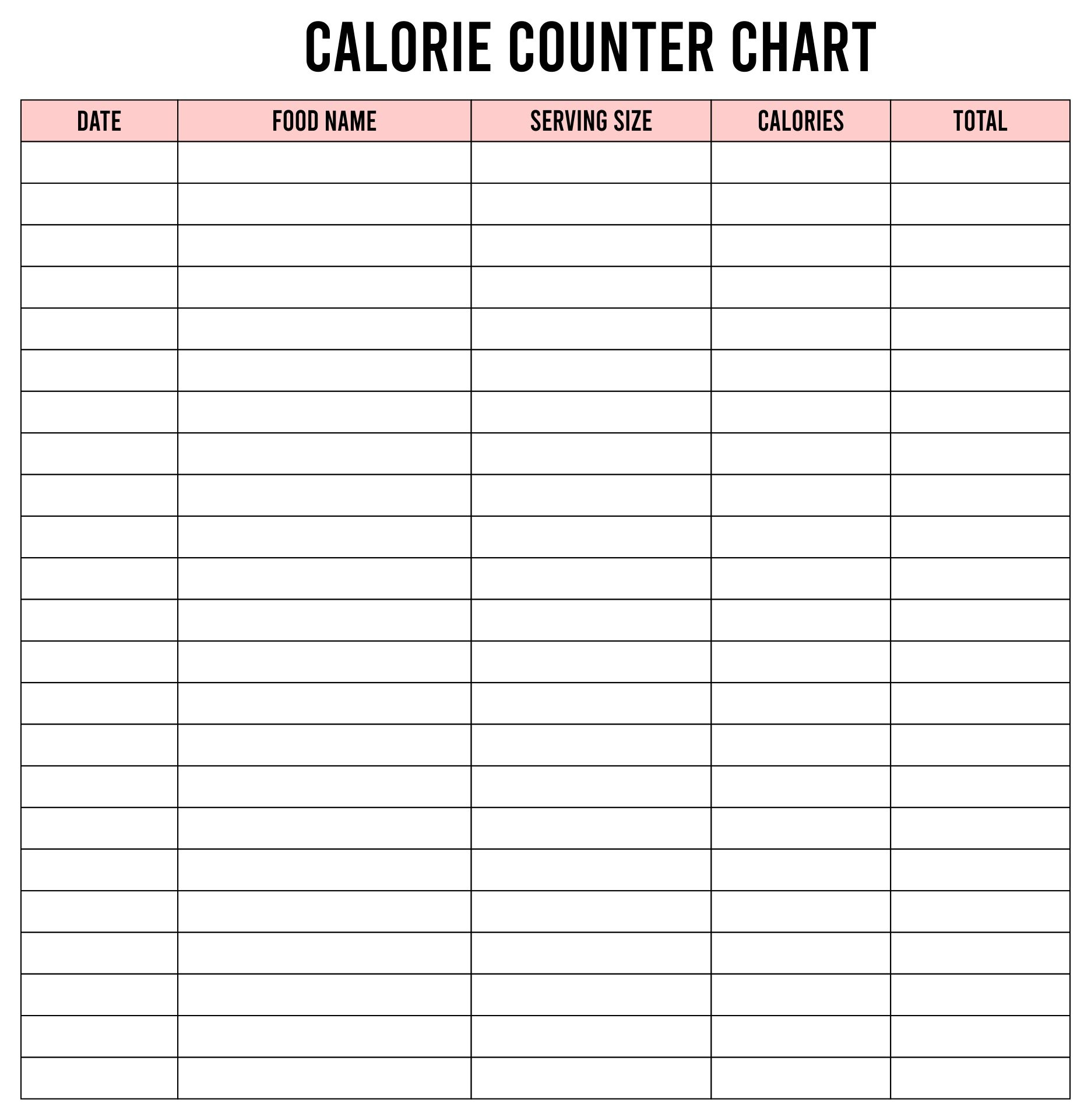 Printable Food Calorie Counter Chart | Calorie Chart, Food Calorie intended for Free Printable Calorie Chart