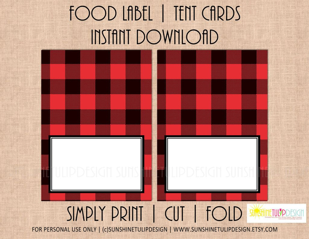 Printable Food Label Tent Cards Buffalo Plaid Christmas, Holiday for Free Printable Christmas Tent Cards