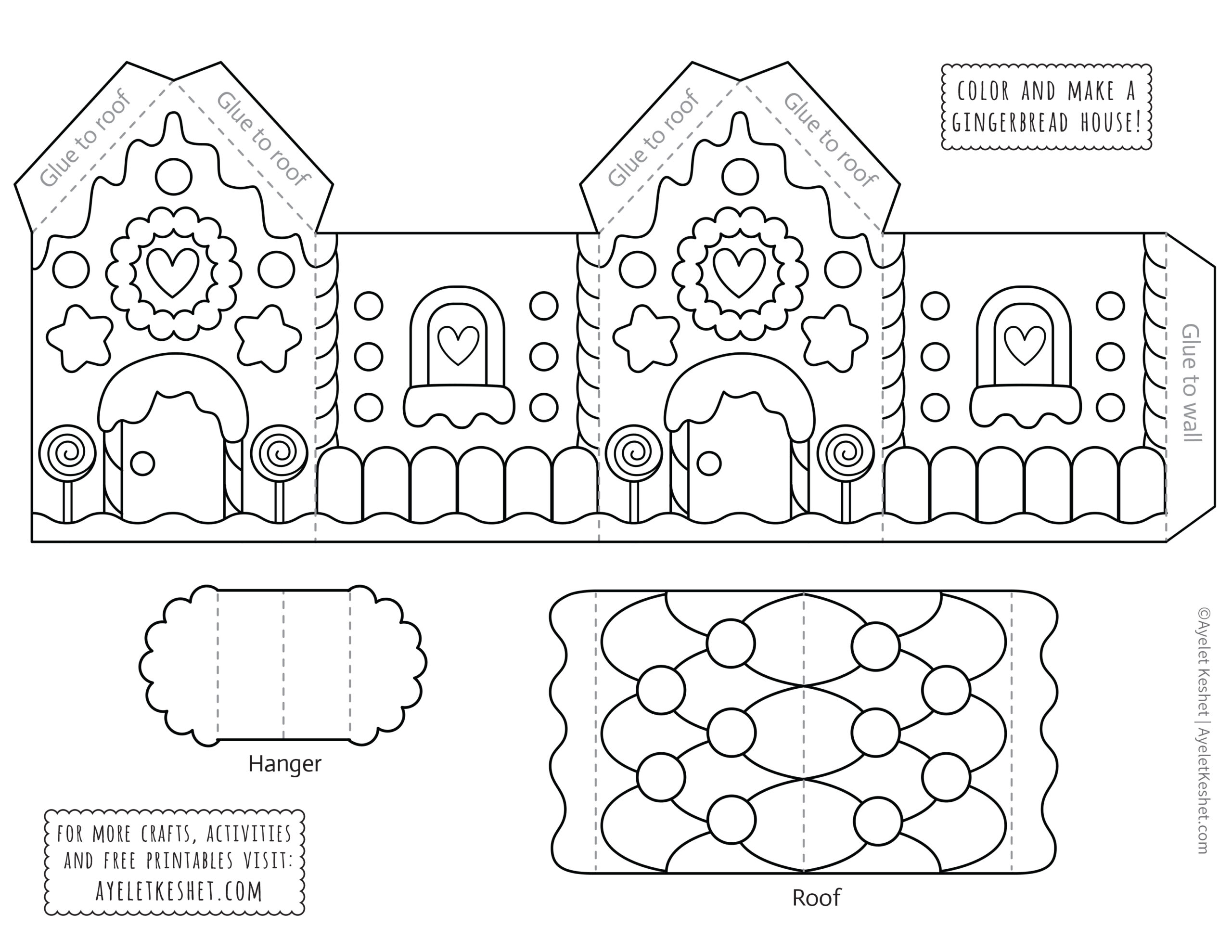 Printable Gingerbread House Template To Color - Ayelet Keshet for Free Printable Gingerbread House