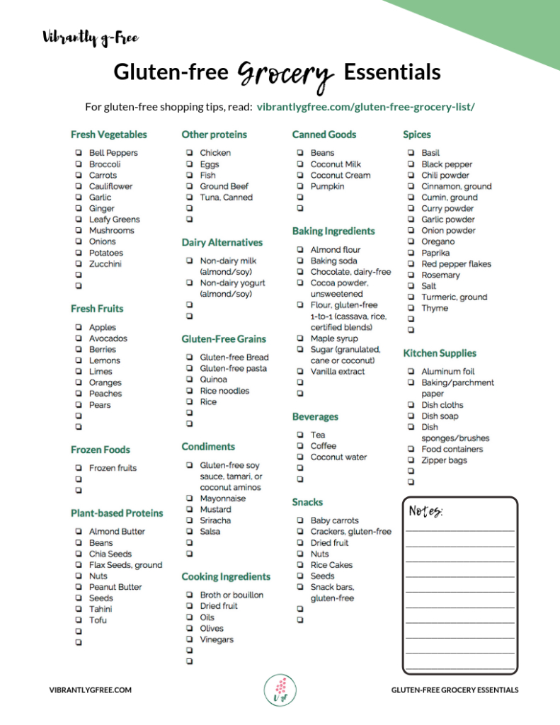 Printable Gluten Free Grocery List + 10 Tips! - Vibrantly G-Free within Gluten Free Food List Printable