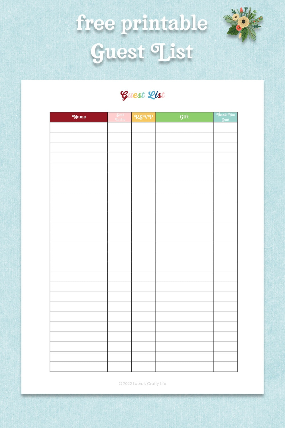 Printable Guest List with Free Printable Birthday Guest List