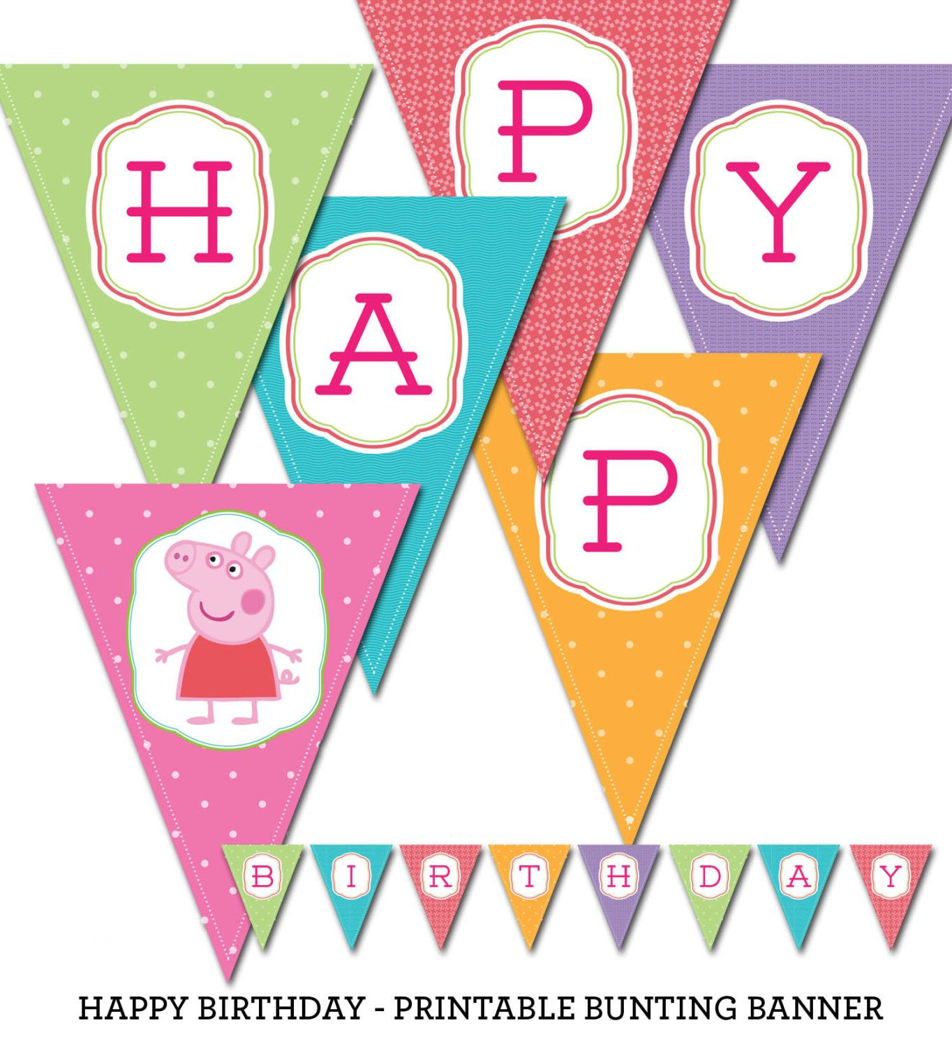 Printable Happy Birthday Bunting Banner - Peppa Pig - Colorful within Peppa Pig Birthday Banner Printable Free