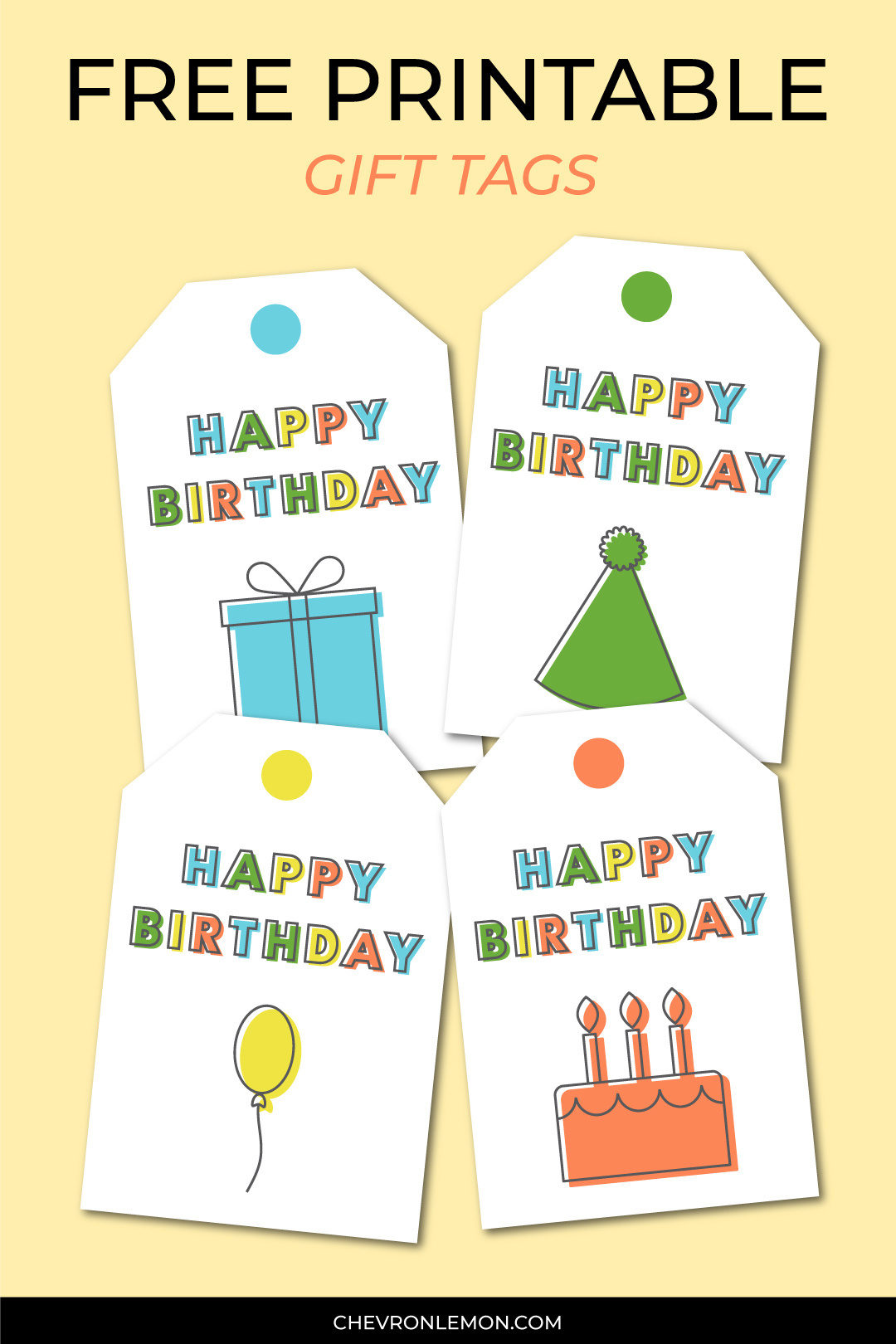 Printable Happy Birthday Gift Tags - Chevron Lemon for Free Printable Birthday Tag Templates