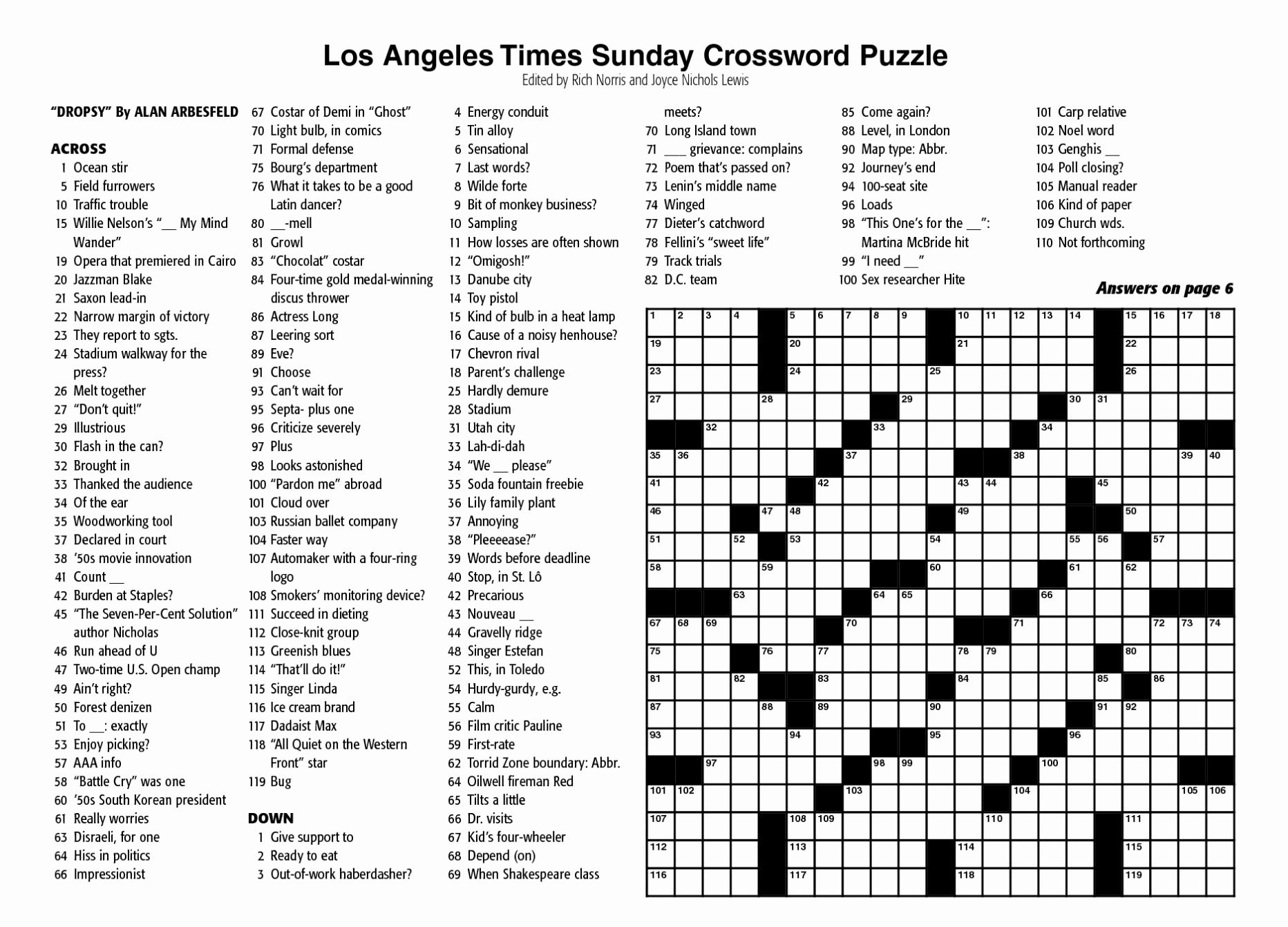 Printable La Times Crossword 2019 | Printable Crossword Puzzles throughout Free La Times Crossword Printable