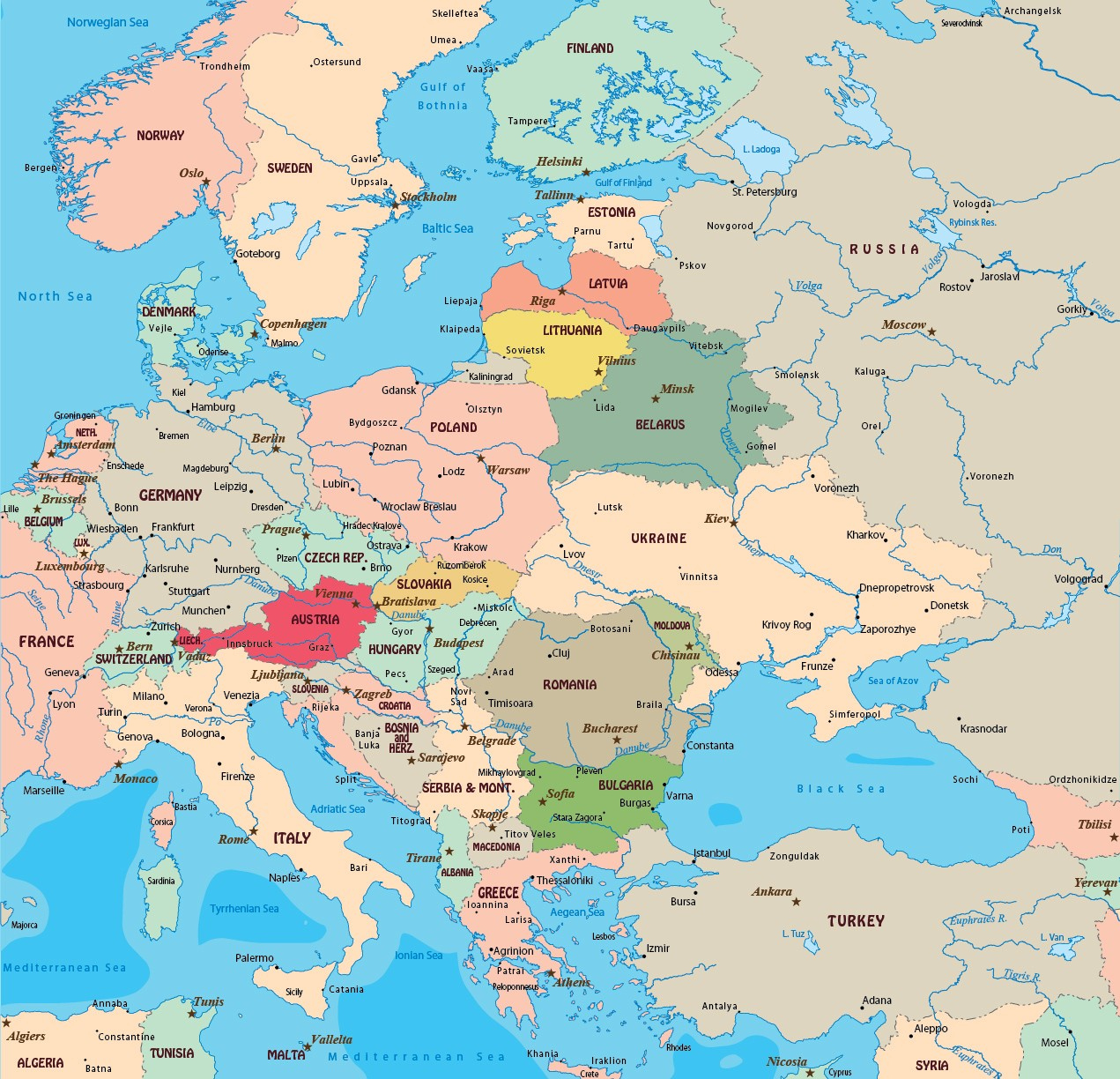 Printable Map Of European Countries regarding Free Printable Map Of Europe With Cities