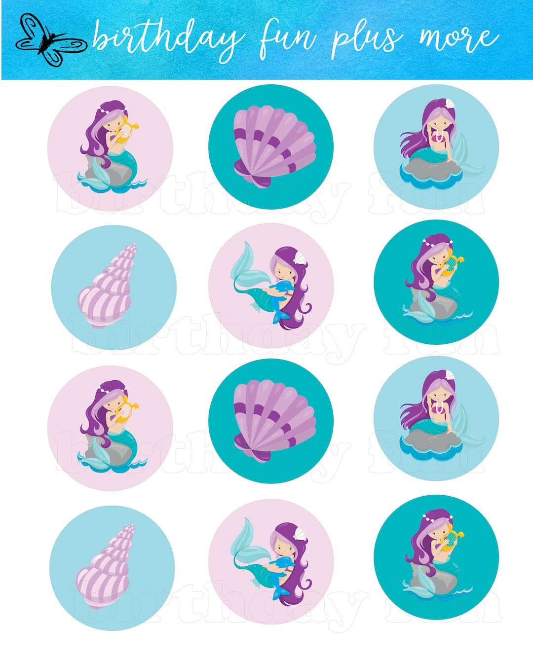 Printable Mermaid Cupcake Toppers, Digital Mermaid Rounds, Instant Download Printable Mermaid, Mermaid Birthday Party, Mermaid Decorations - Etsy within Free Printable Mermaid Cupcake Toppers