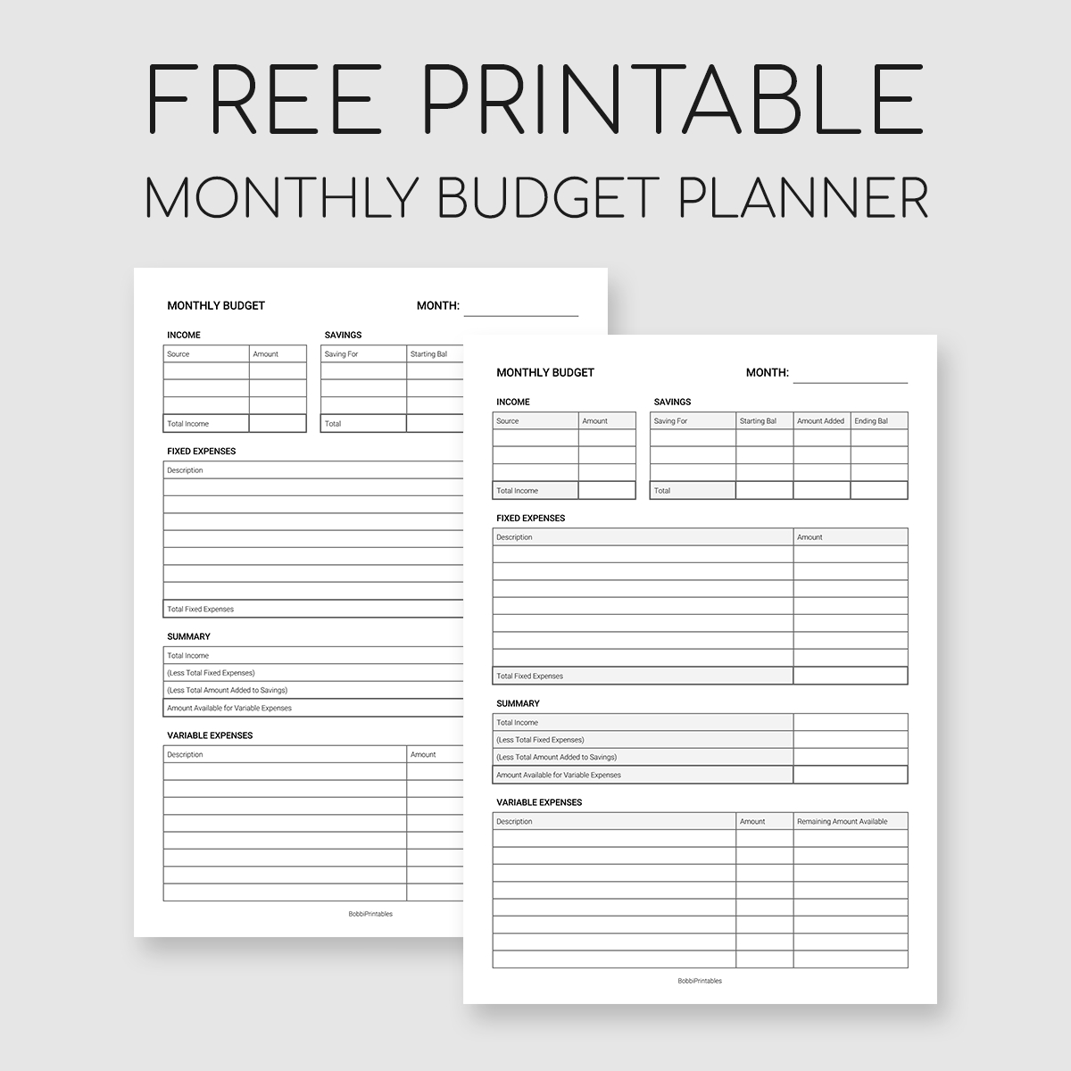 Printable Monthly Budget Planner in Free Printable Personal Budget Template