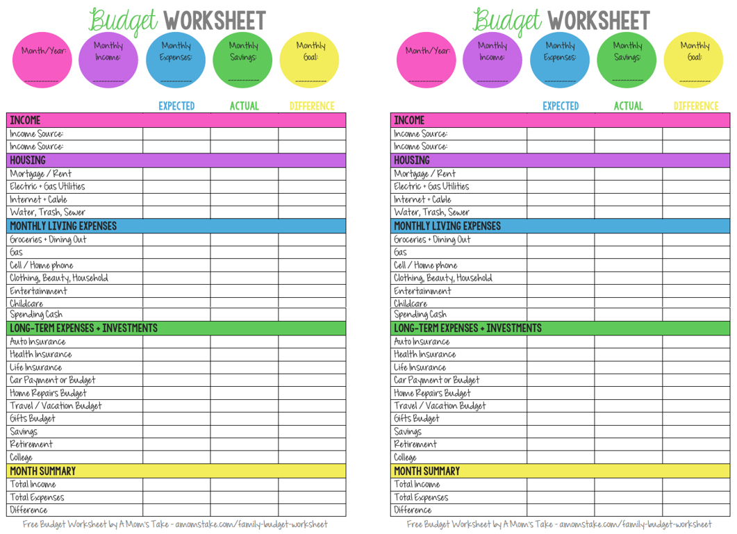 Printable Monthly Family Budget Worksheet - A Mom&amp;#039;S Take intended for Free Printable Family Budget