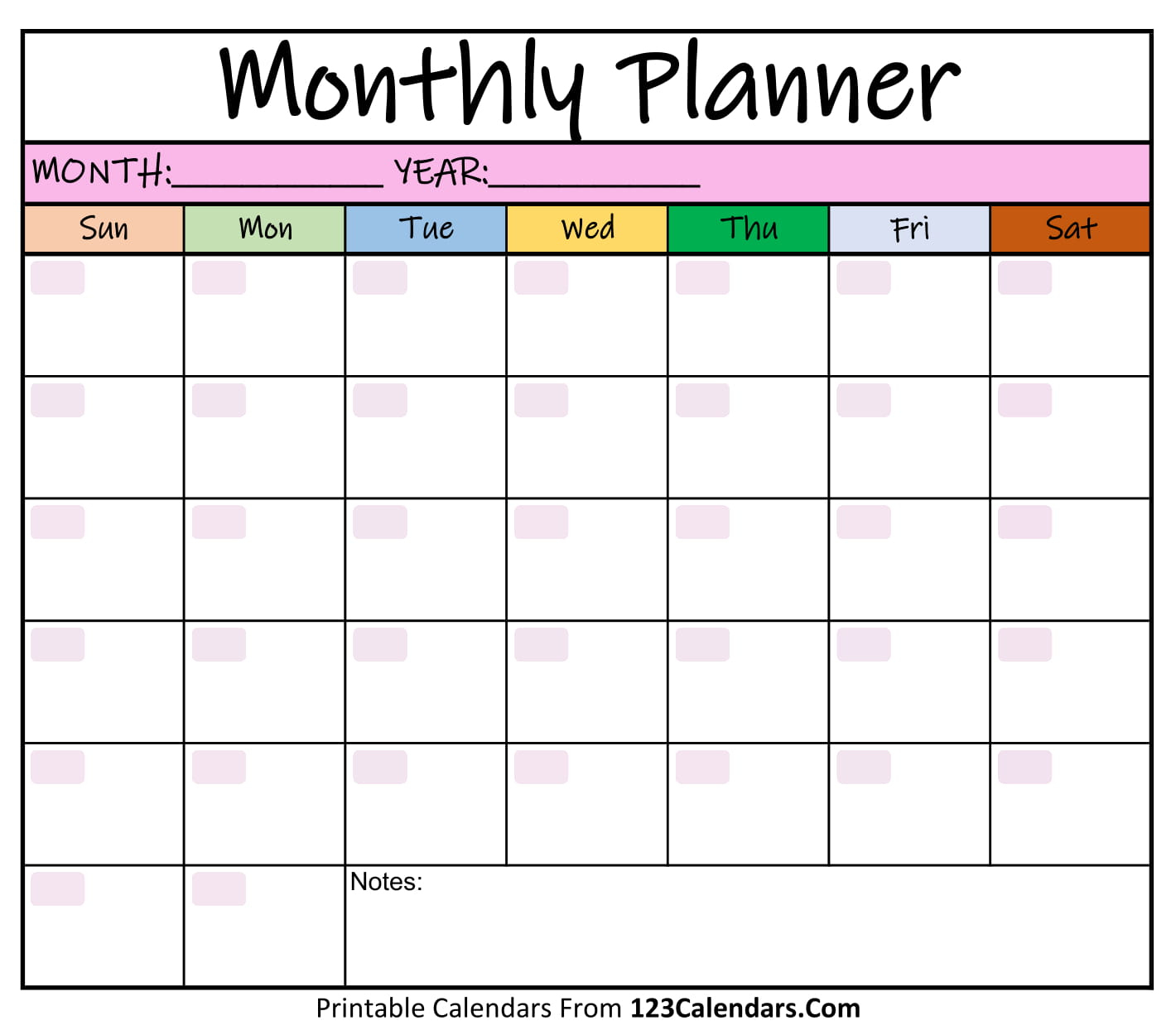 Printable Monthly Planner Templates | 123Calendars within Free Printable Monthly Planner