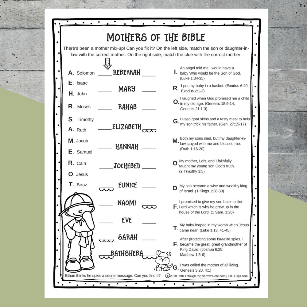 Printable Mothers Of The Bible Worksheet - Kids Bible Teacher inside Free Printable Bible Games For Kids