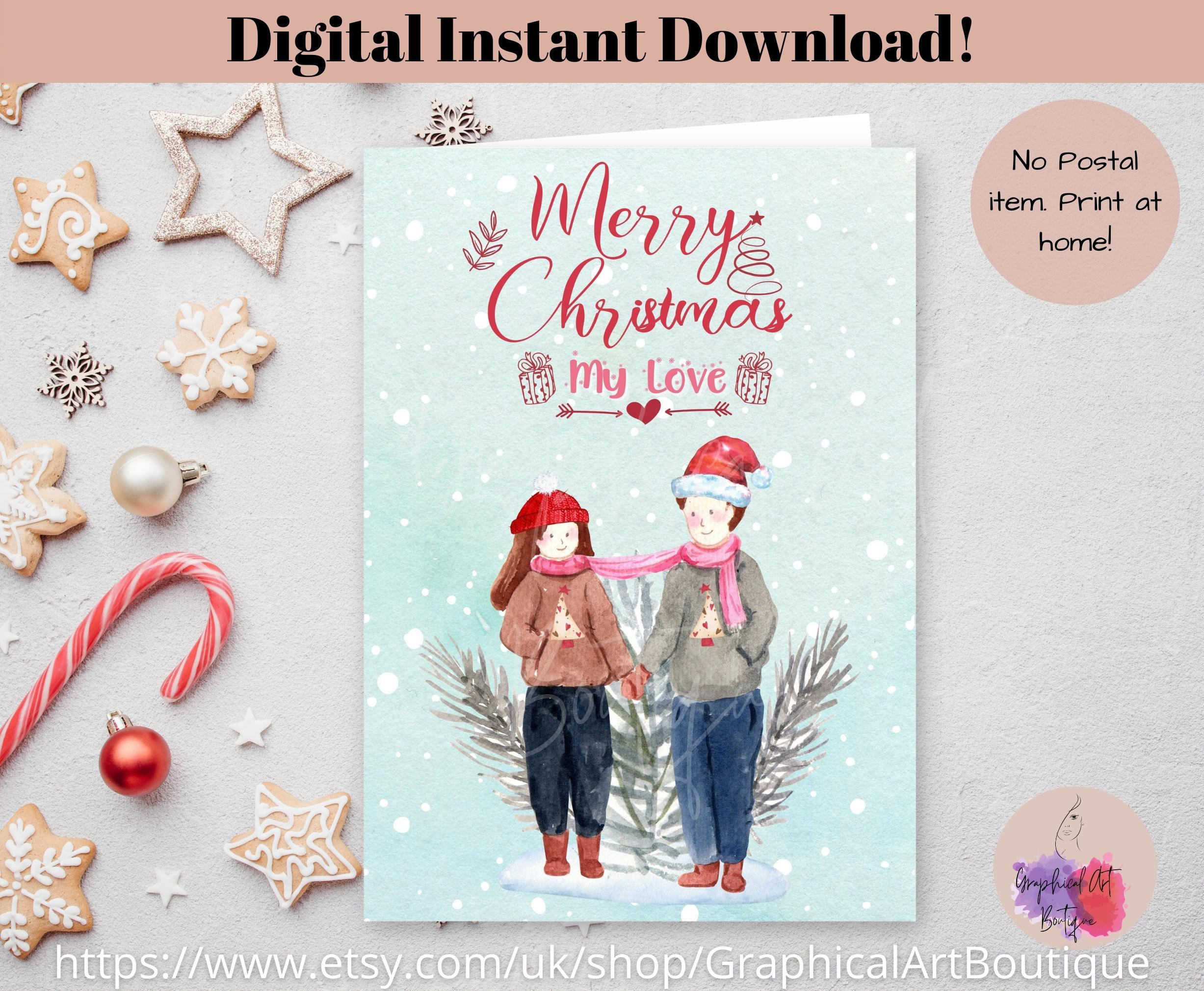 Printable My Love Christmas Xmas Card For Romantic Couples intended for Free Printable Romantic Christmas Cards