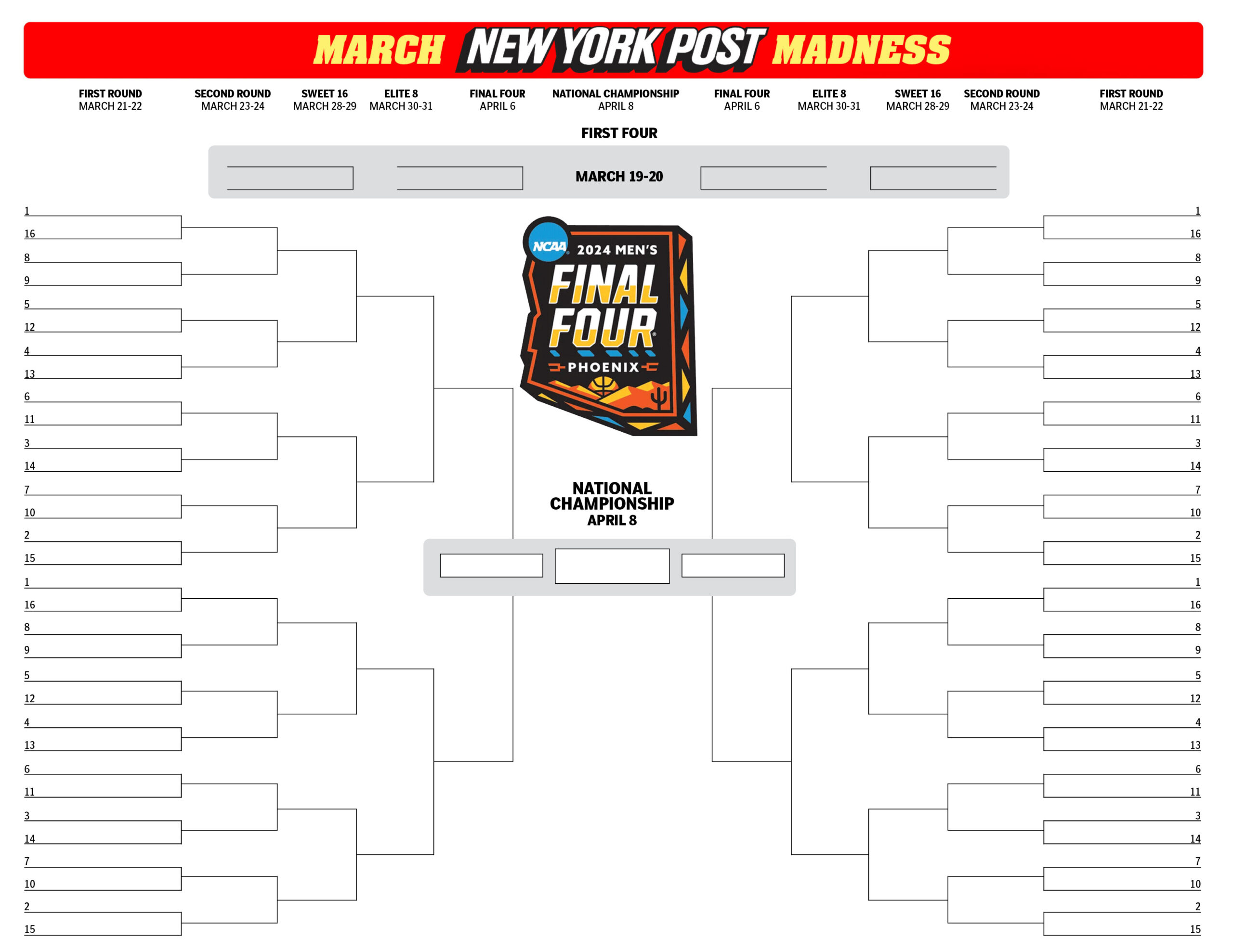 Printable Ncaa Bracket: Full 2024 March Madness Field throughout Free Printable March Madness Bracket