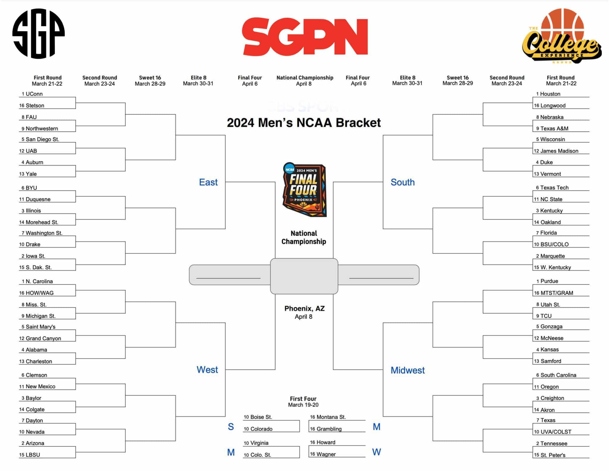 Printable Ncaa Tournament Bracket: 2024 March Madness Blank Pdf in Free Printable March Madness Bracket