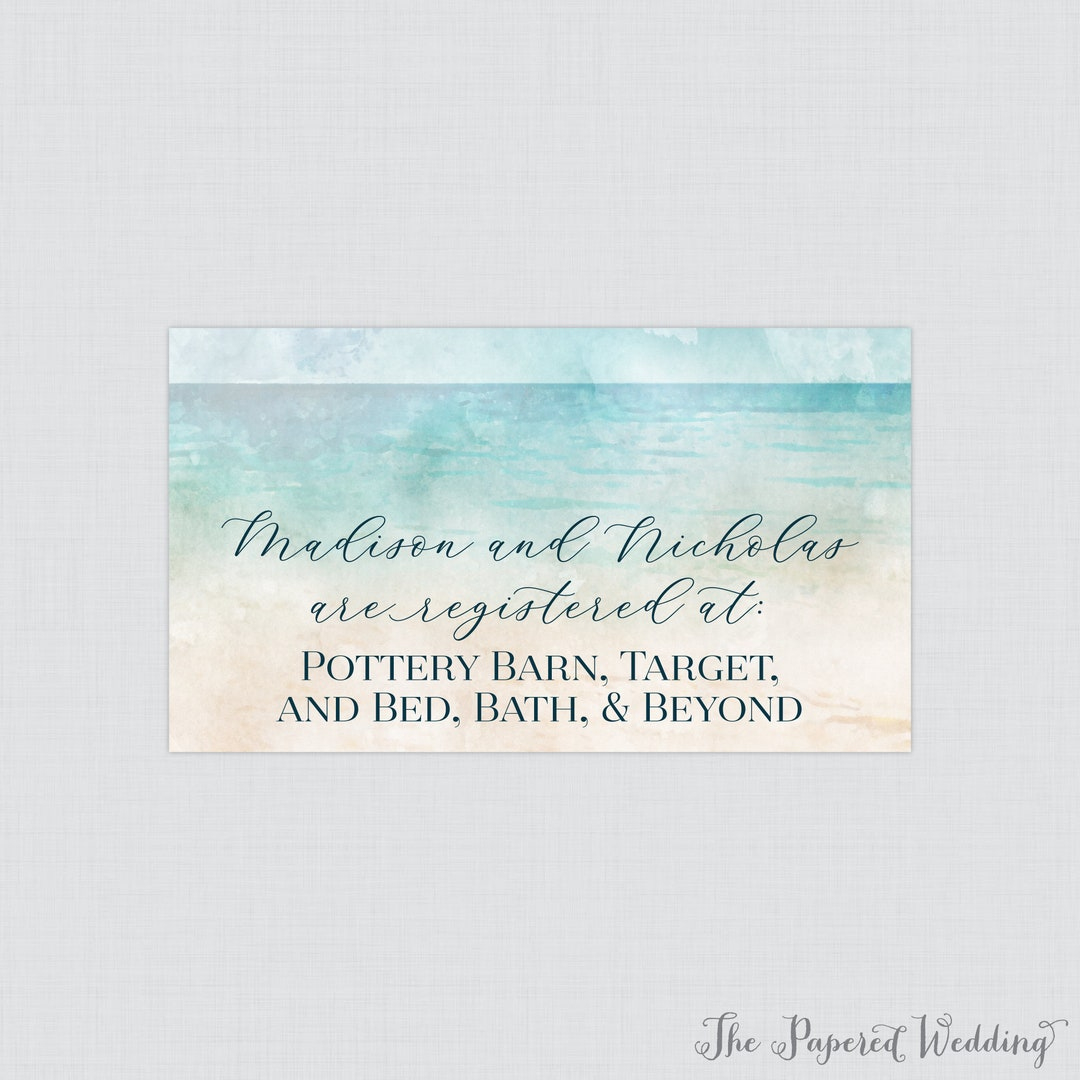 Printable Or Printed Beach Wedding Registry Cards Watercolor Beach intended for Free Printable Bed Bath And Beyond Coupon 2025