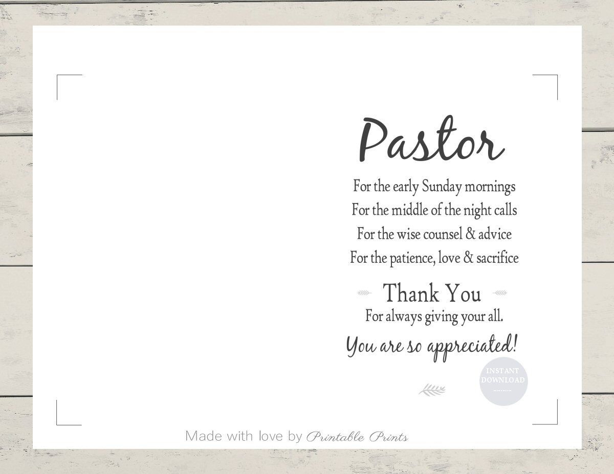 Printable Pastor Appreciation Card 5X7 Card Gift For Pastor Thank pertaining to Pastor Appreciation Cards Free Printable