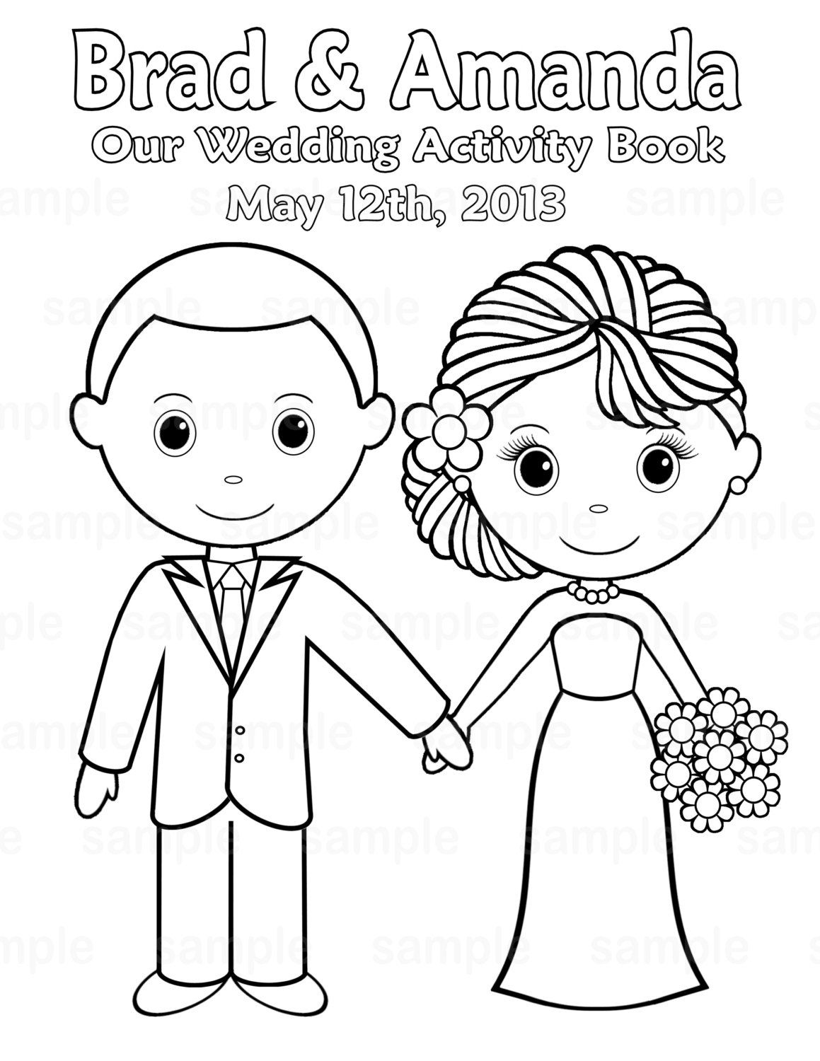 Printable Personalized Wedding Coloring Activity Book Favor Kids regarding Free Printable Personalized Wedding Coloring Book