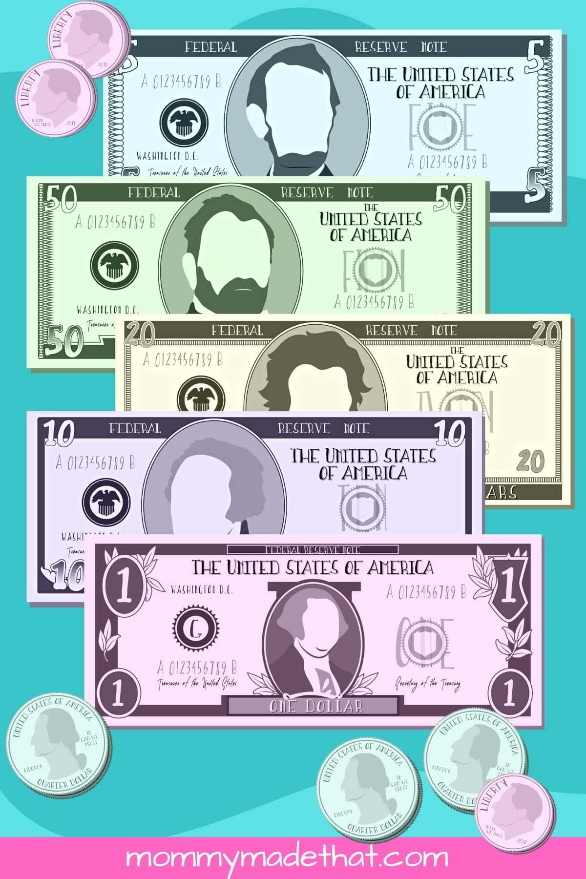 Printable Play Money (Lots Of Free Fake Money Templates) in Free Printable Dollar Bill Template