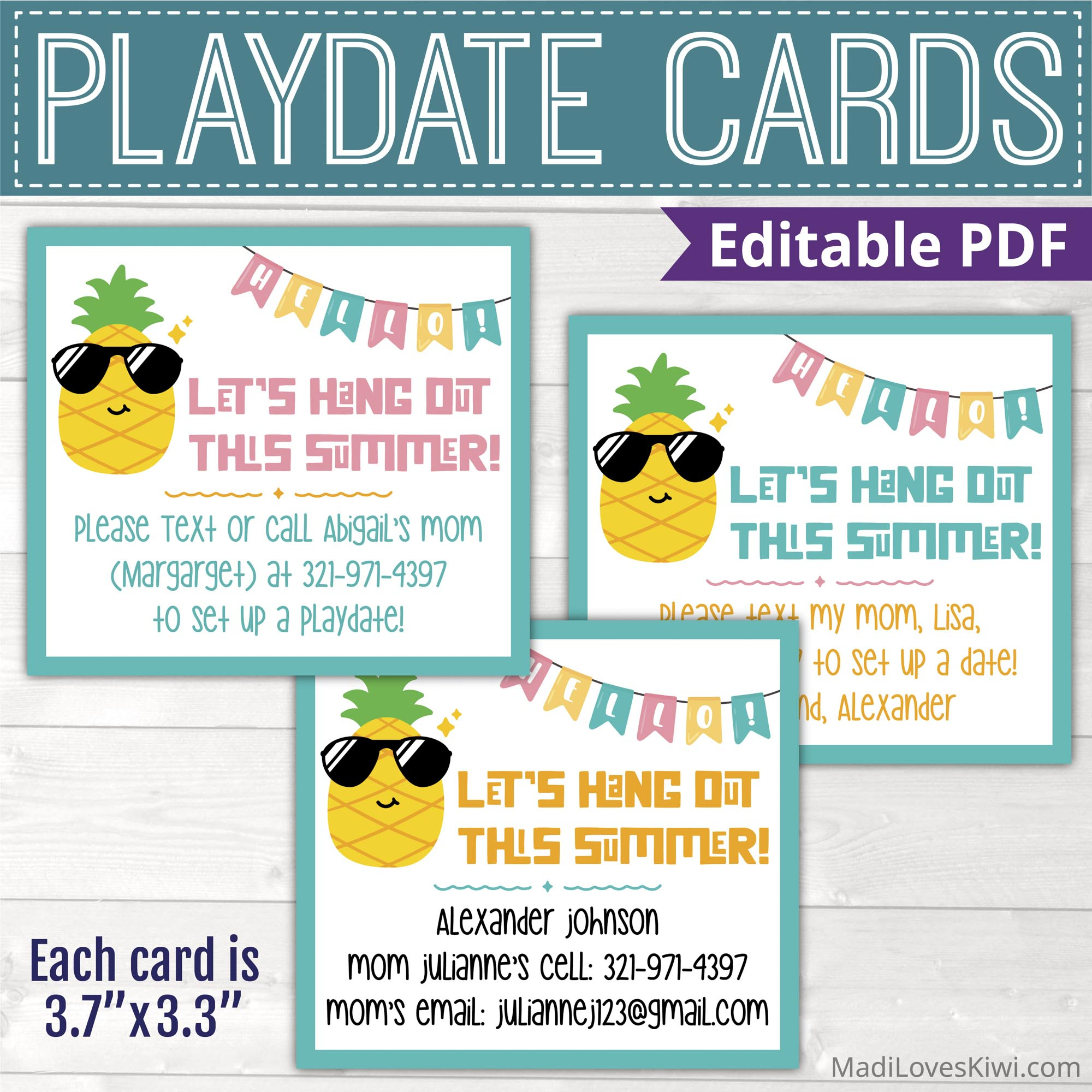 Printable Playdate Card For Kid , Pineapple Summer Play Date Card in Free Printable Play Date Cards