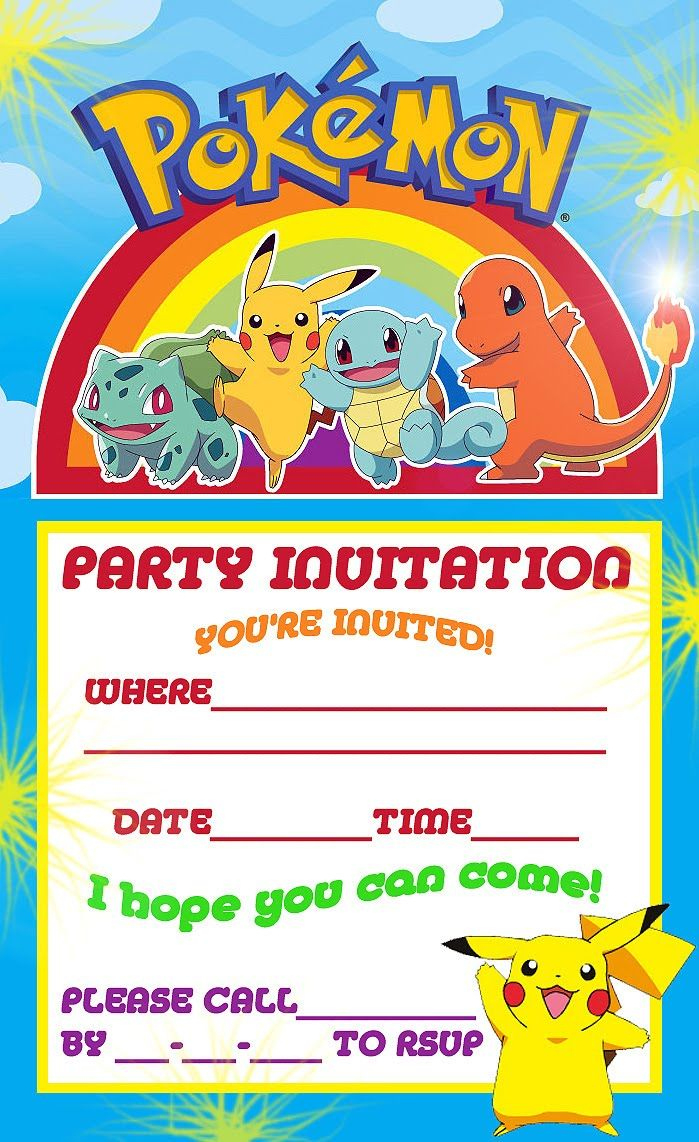 Printable Pokemon Invitations Birthday Party | Pokemon Party inside Free Printable Pokemon Birthday Invitations