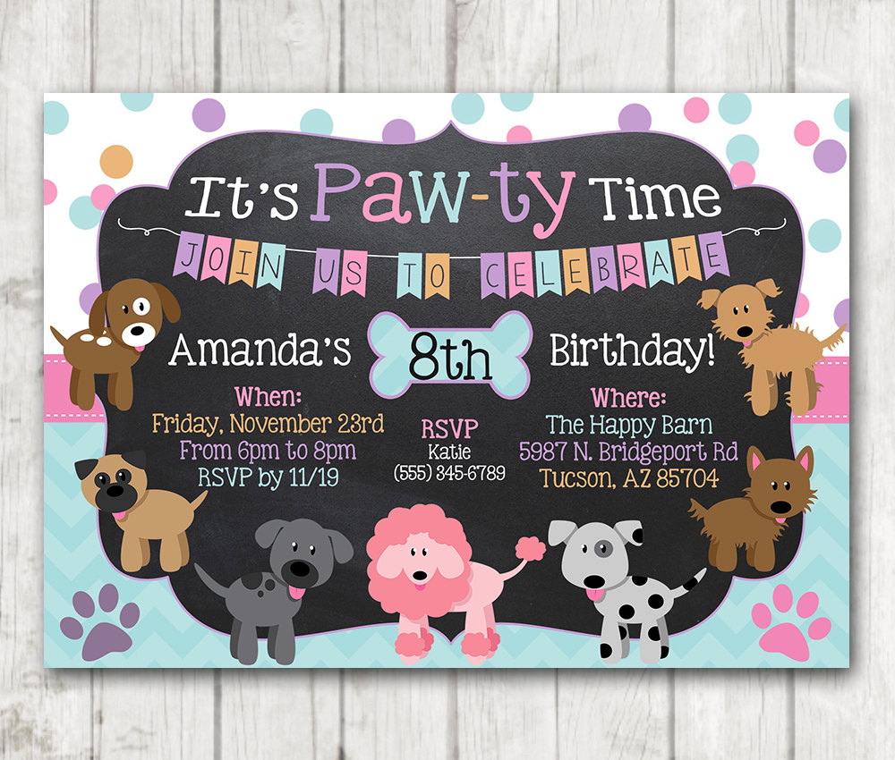 Printable Puppy Birthday Invitation Pawty Invitation Chalkboard regarding Free Printable Puppy Dog Birthday Invitations