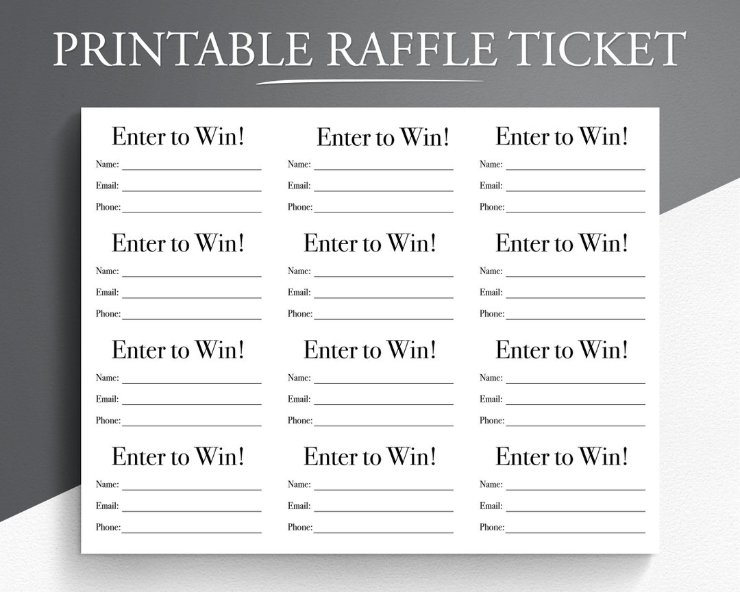 Printable Raffle Ticket. Enter To Win Printable Ticket. - Etsy pertaining to Free Printable Raffle Ticket Template