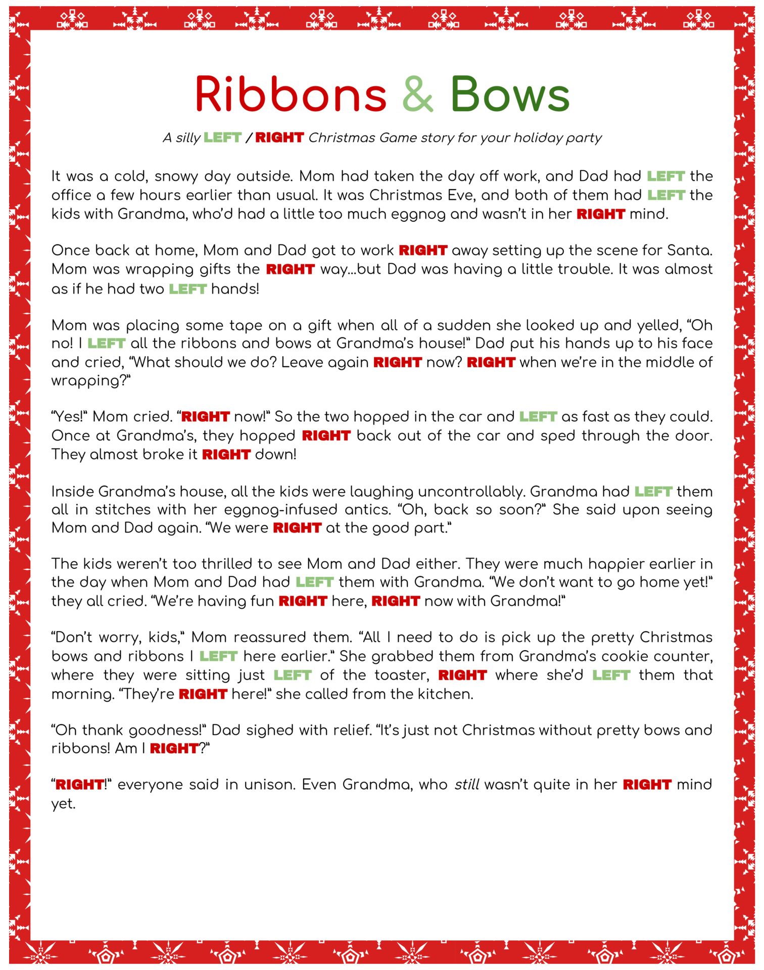 Printable Right Left Christmas Game | Christmas Gift Games throughout Free Printable Left Right Game