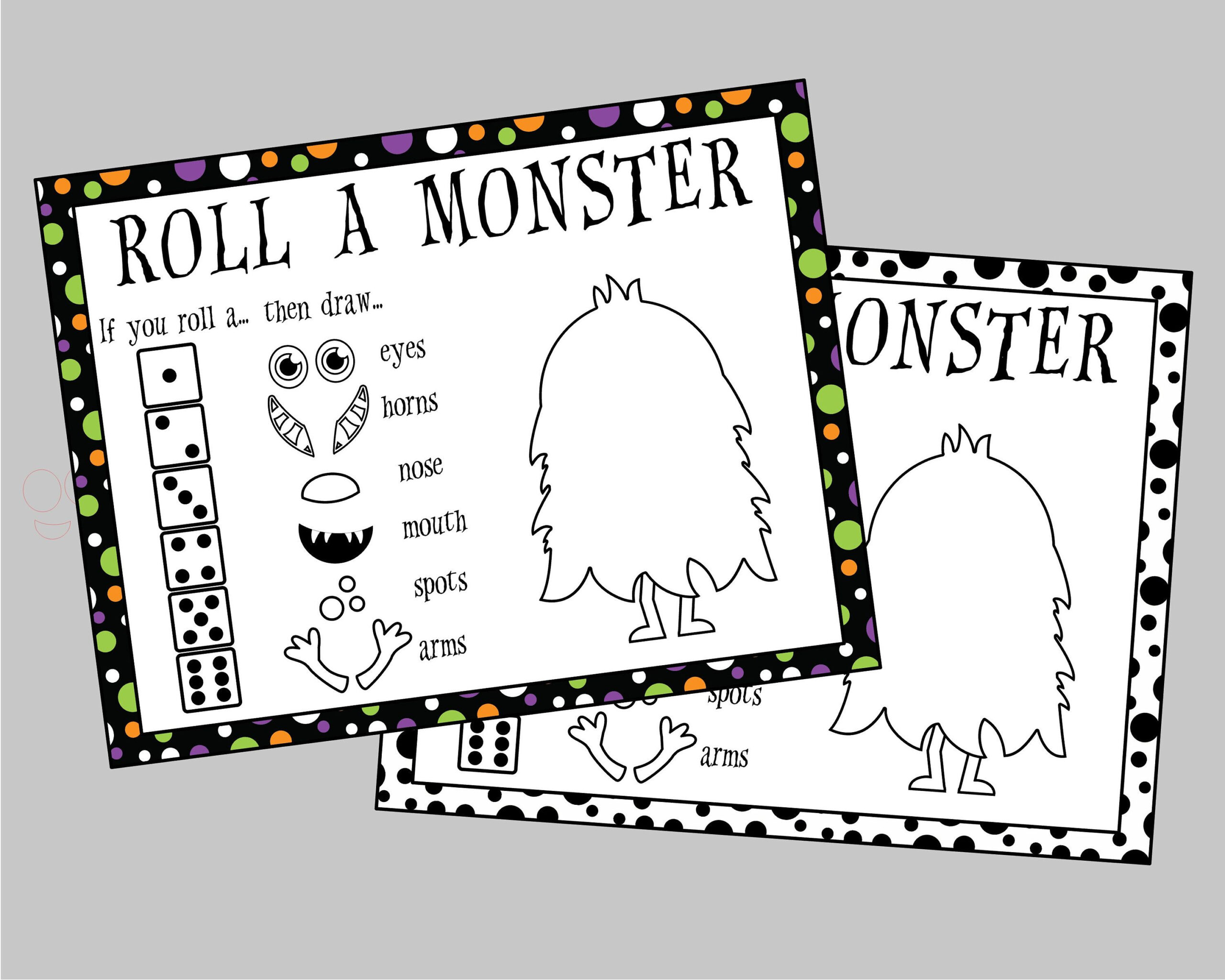 Printable Roll A Monster Game. Monster Dice Game Classroom with Roll A Monster Free Printable