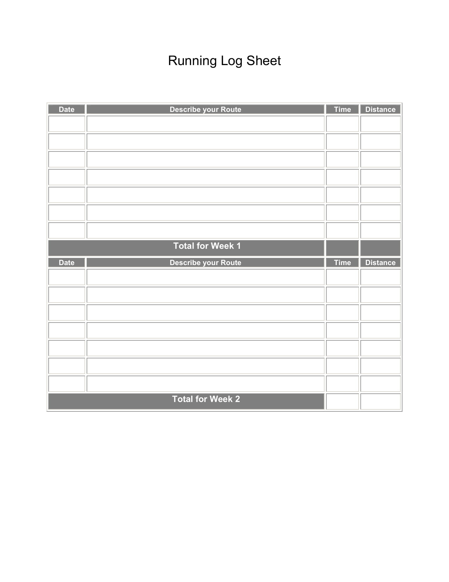 Printable Running Log Sheets with regard to Free Printable Running Log