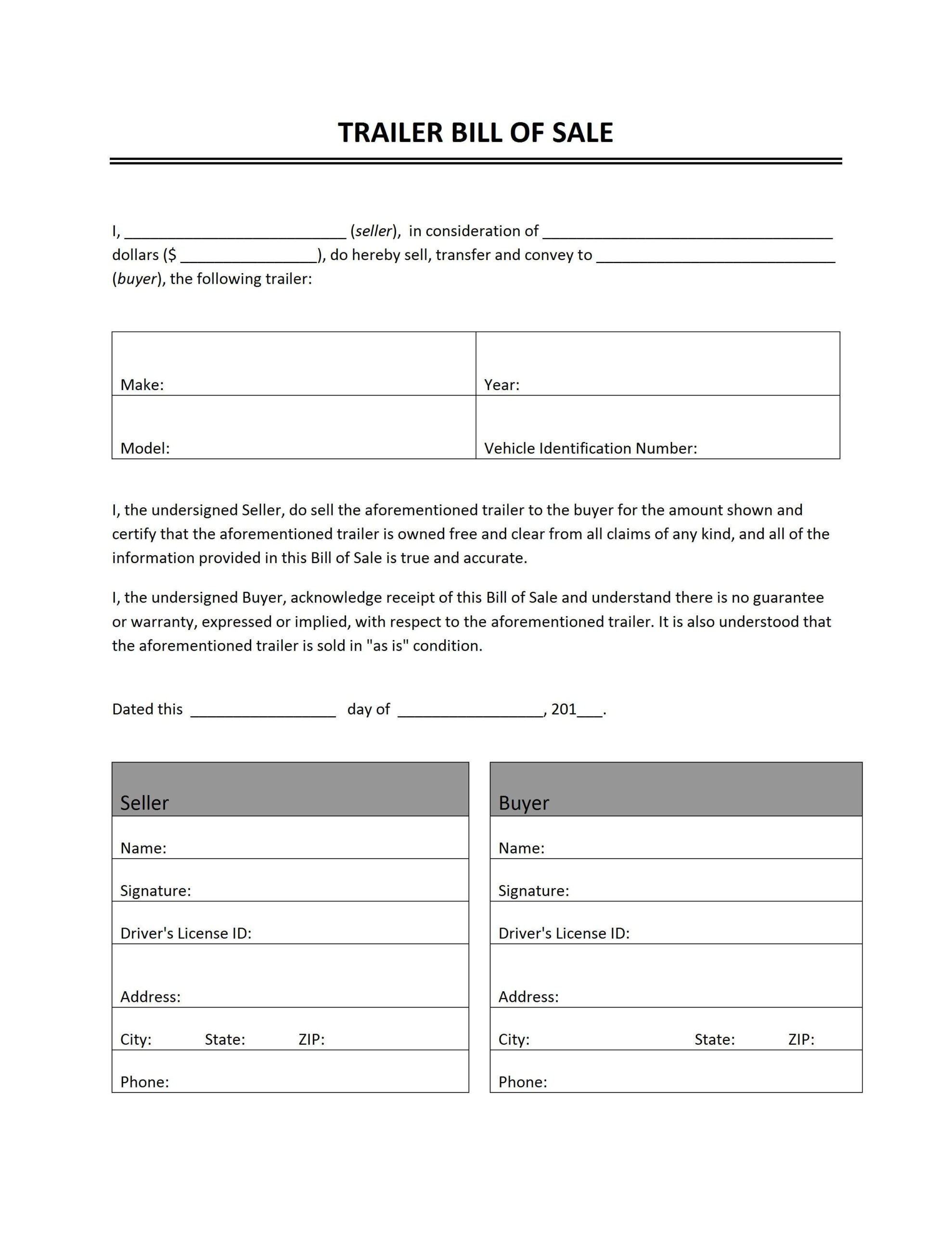 Printable Sample Bill Of Sale Camper Form | Bill Of Sale Template inside Free Printable Bill Of Sale For Trailer